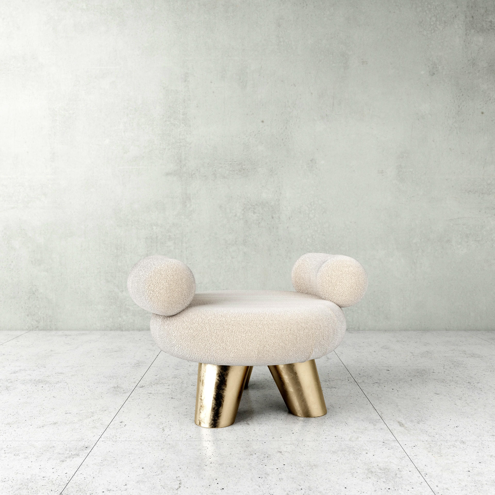 Soft and Textured Cream Lamb Ottoman with Fuzzy Armrests by Pietro Franceschini 3