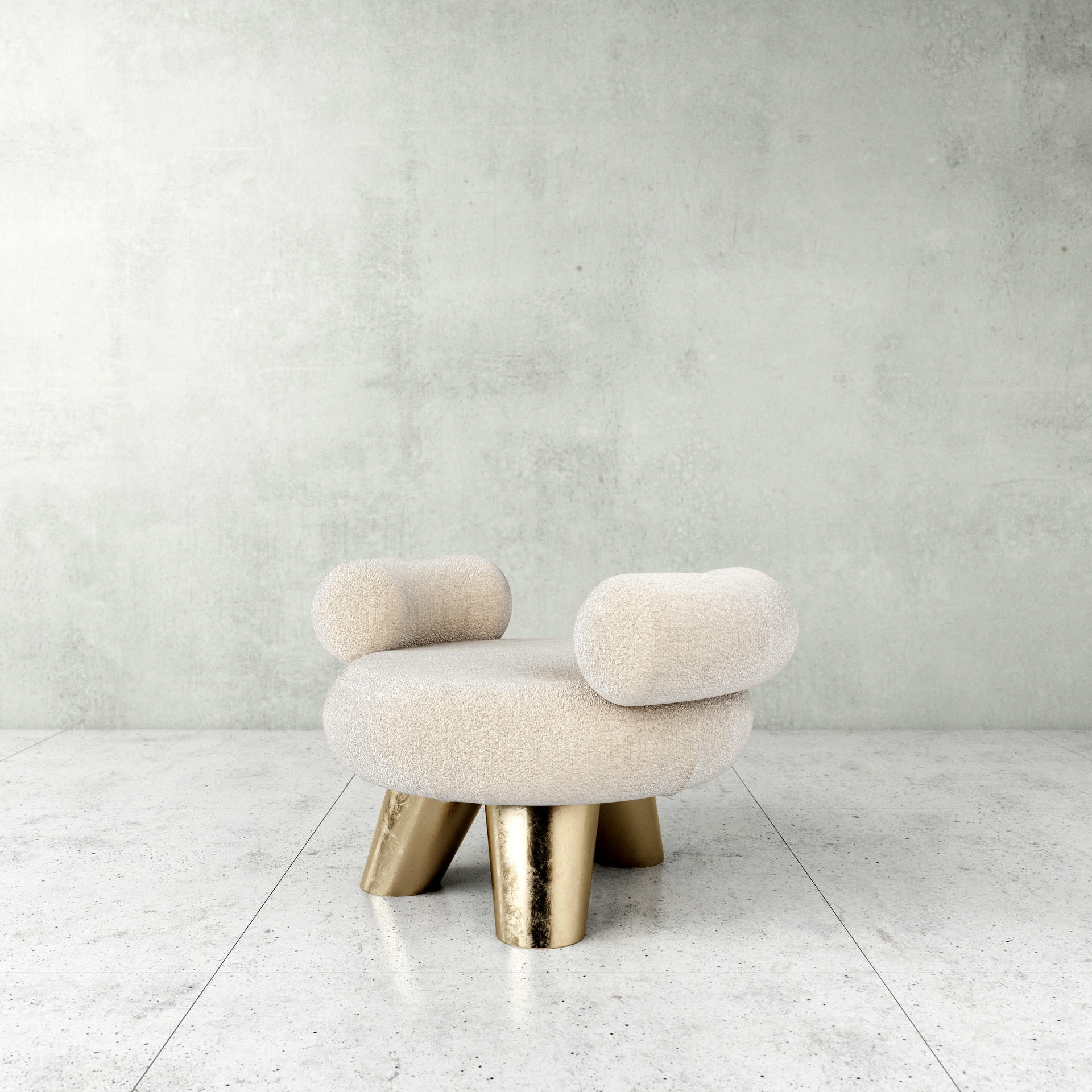 Soft and Textured Cream Lamb Ottoman with Fuzzy Armrests by Pietro Franceschini 4