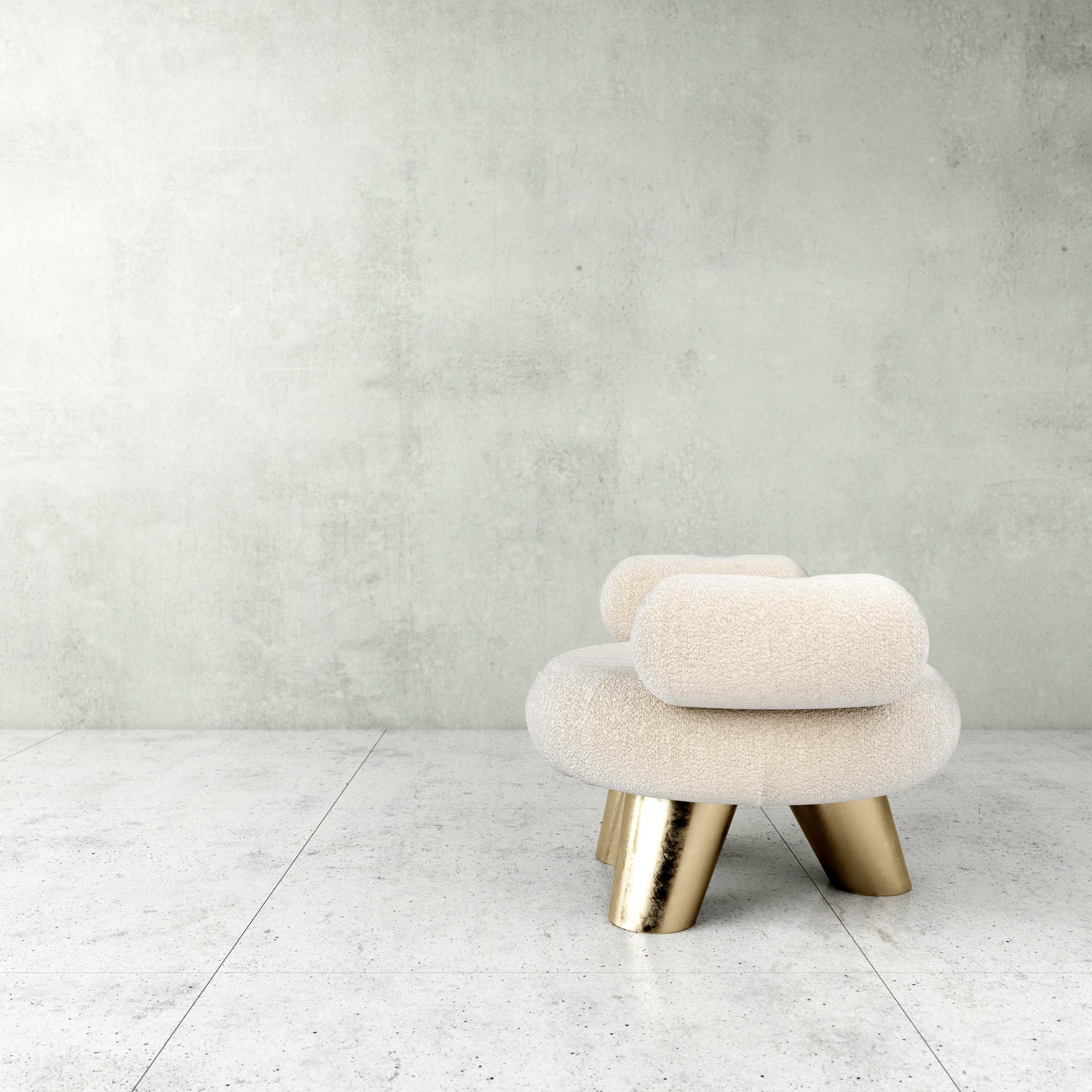 Soft and Textured Cream Lamb Ottoman with Fuzzy Armrests by Pietro Franceschini 5