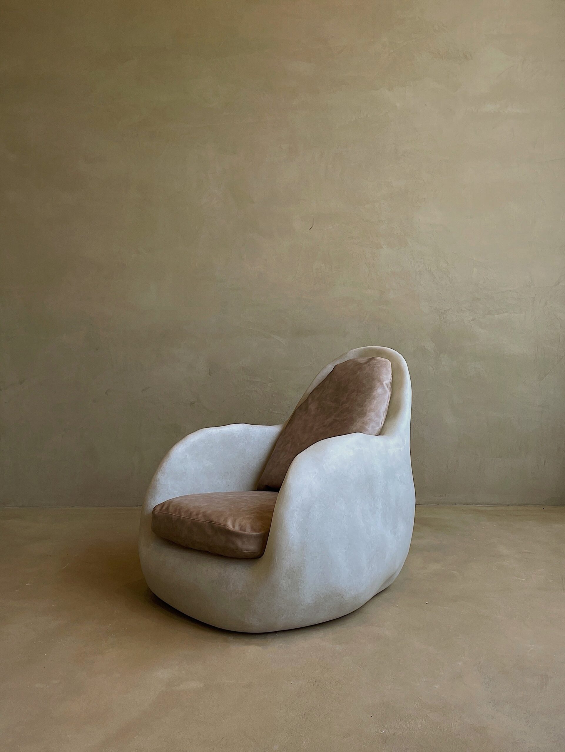 Asthetic Egg Shape, Natural Beige Fiberglass Lounge with Cushion by kar 5