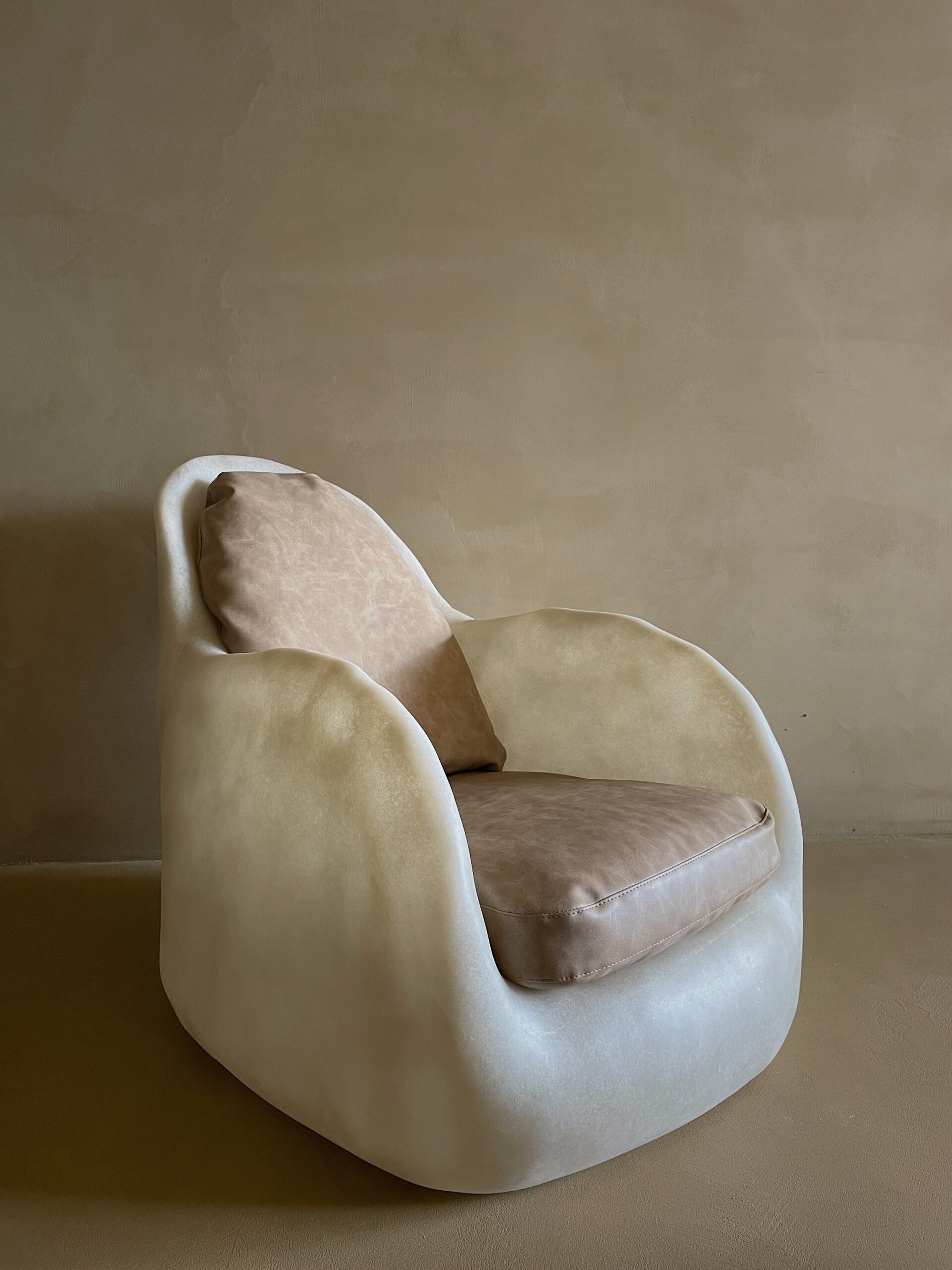 Asthetic Egg Shape, Natural Beige Fiberglass Lounge with Cushion by kar 8