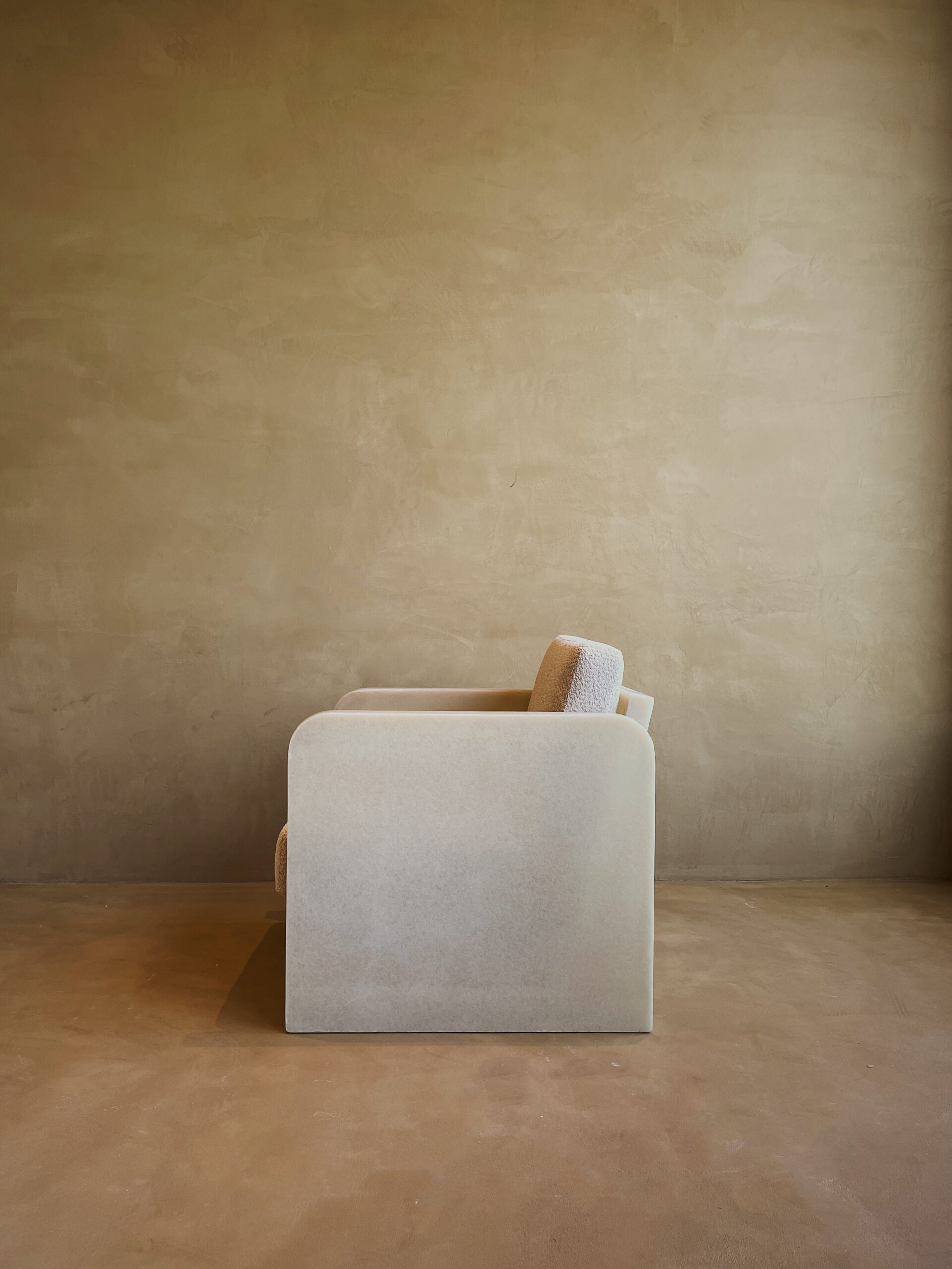 Contemporary Natural Beige Fiberglass Cubic Lounge Chair with Cusion by kar 11