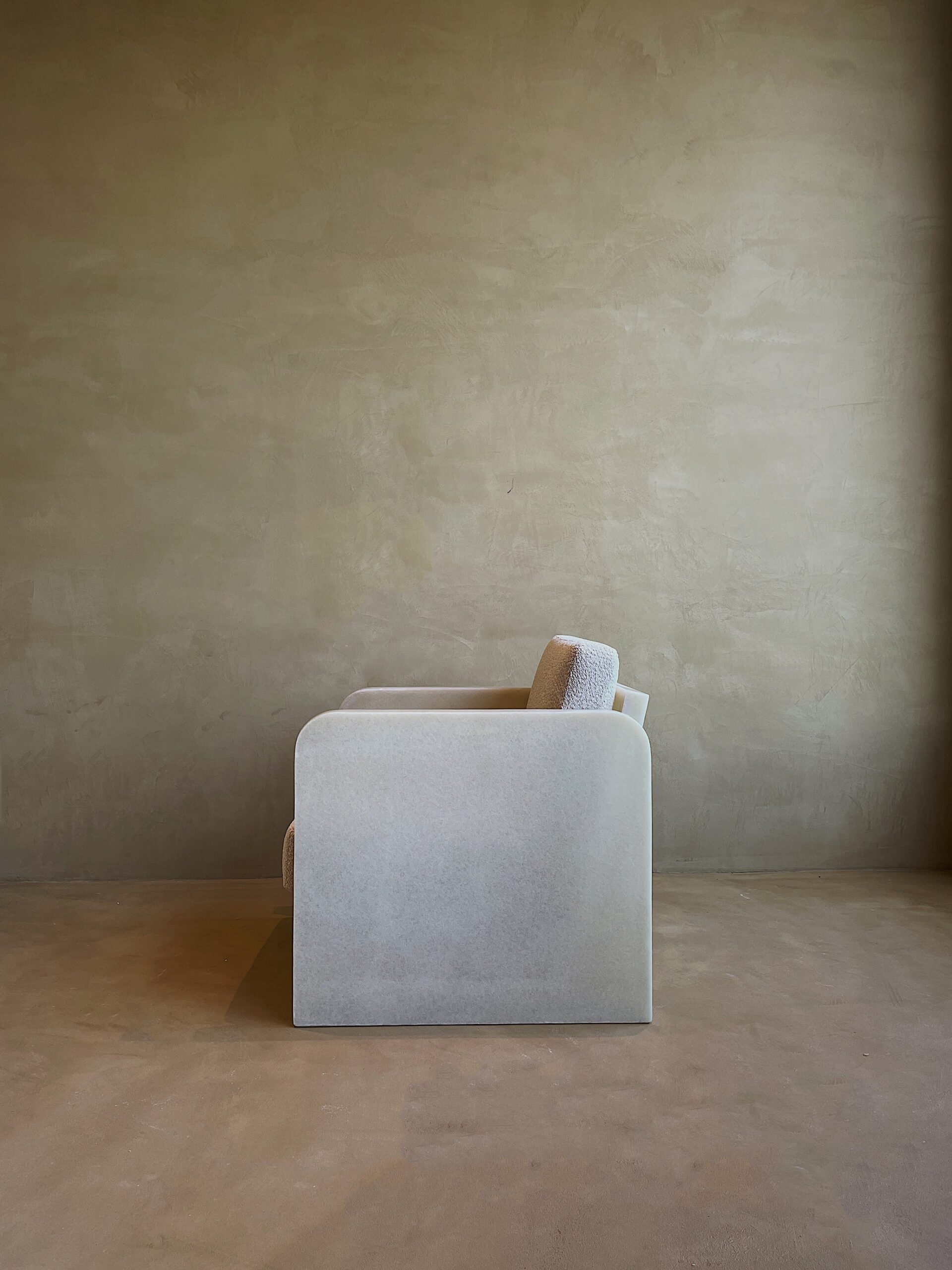 Contemporary Natural Beige Fiberglass Cubic Lounge Chair with Cusion by kar 7