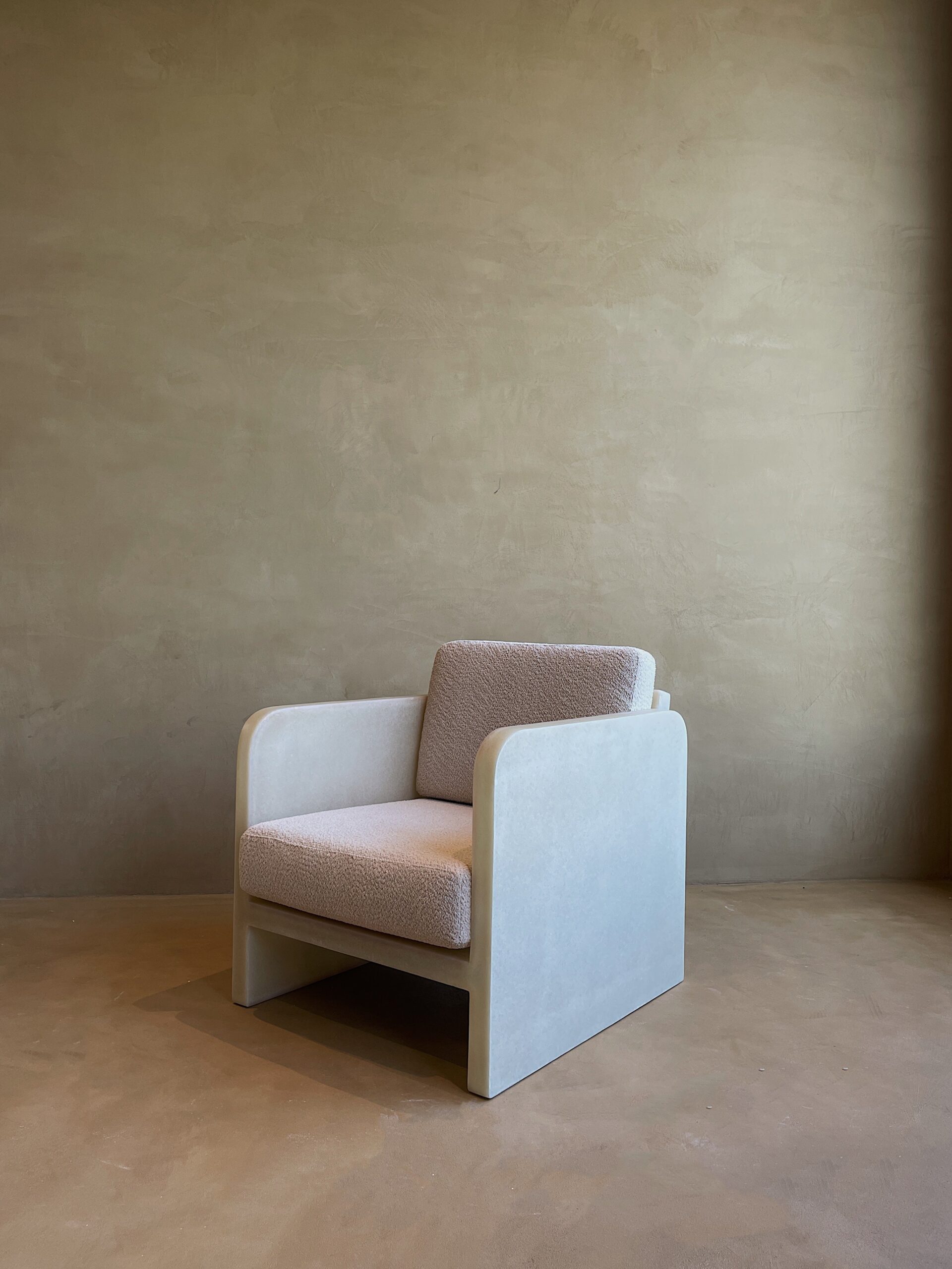 Contemporary Natural Beige Fiberglass Cubic Lounge Chair with Cusion by kar 8