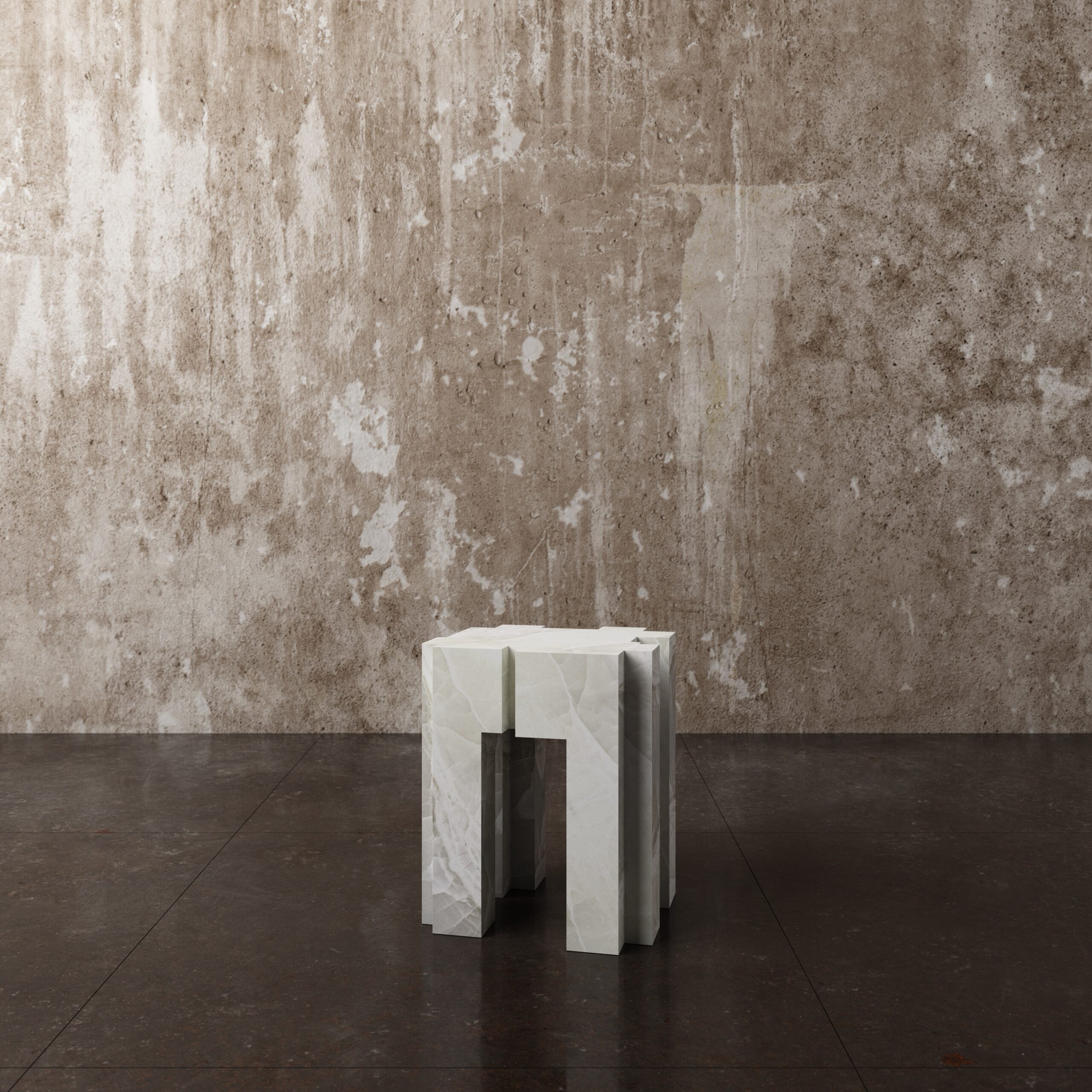 Ensemble of 3 Geometric White Onyx Sculpted Stools by Pietro Franceschini 3