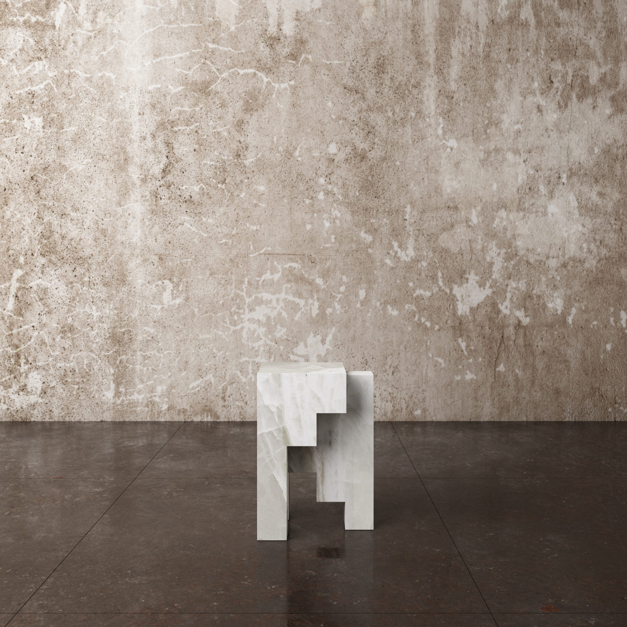 Ensemble of 3 Geometric White Onyx Sculpted Stools by Pietro Franceschini 5