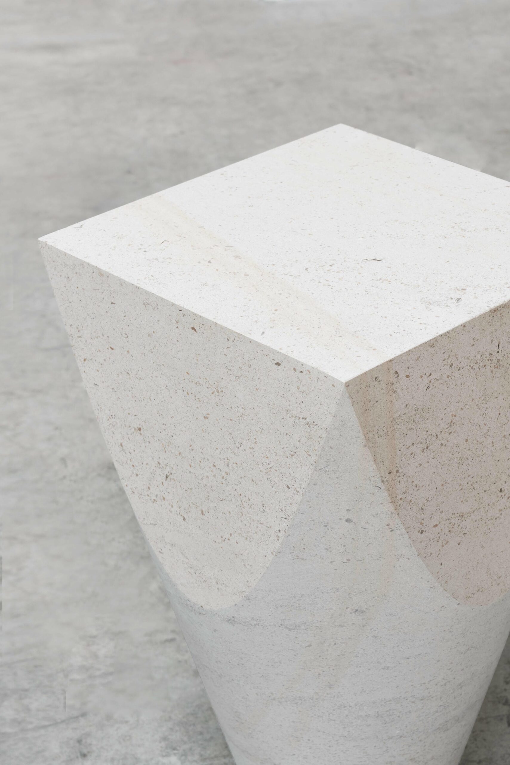 Three Dimensional Flat Surface White Limestone Side Table by Frédéric Saulou 4