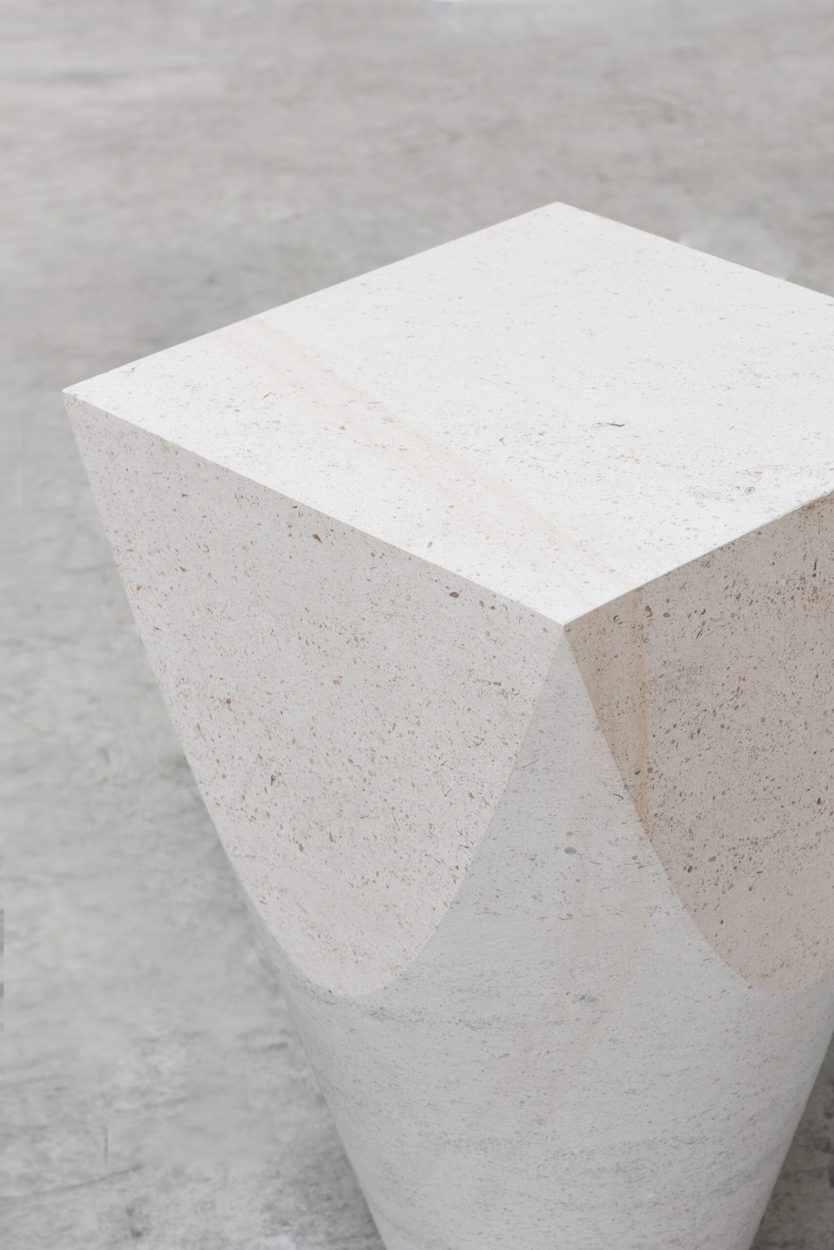 Three Dimensional Flat Surface White Limestone Side Table by Frédéric Saulou 4