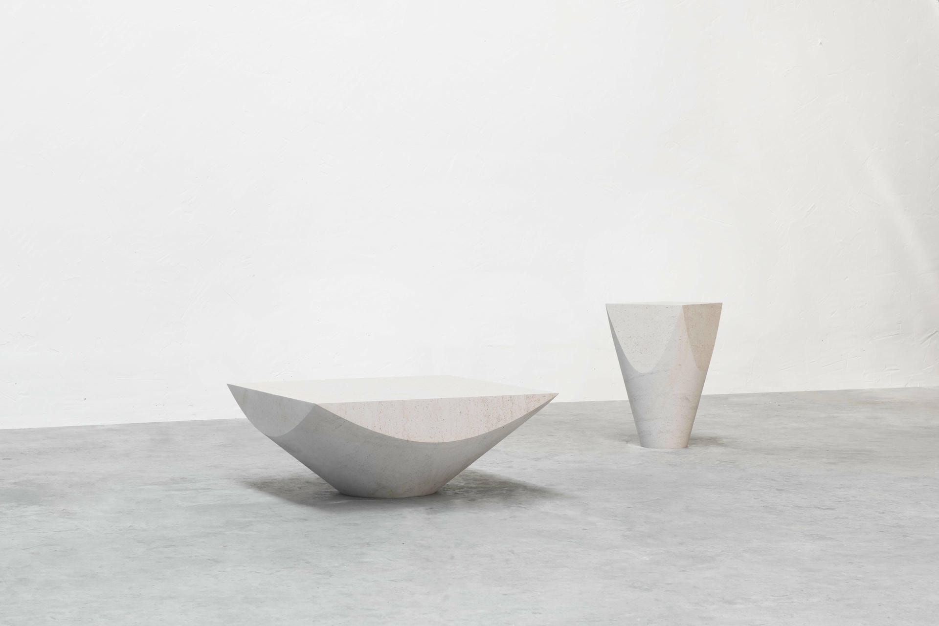 Three Dimensional Flat Surface White Limestone Side Table by Frédéric Saulou 7