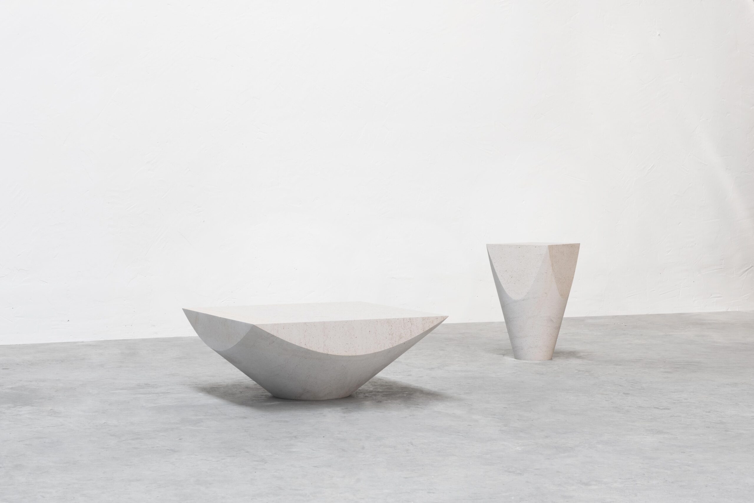 Three Dimensional Flat Surface White Limestone Side Table by Frédéric Saulou 7