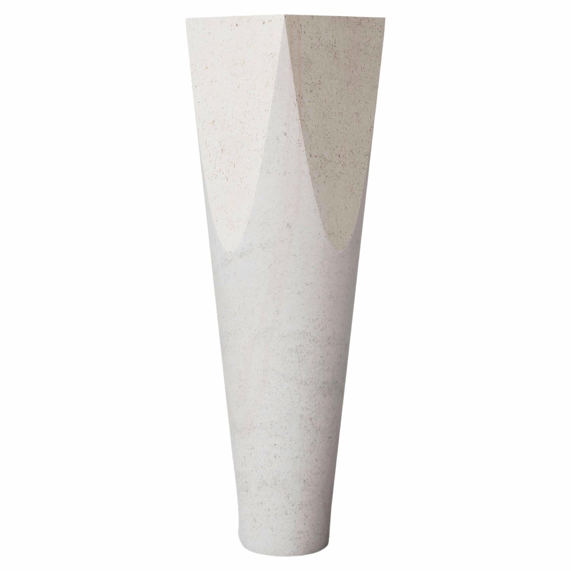 Three dimensional Flat Surface White Stone Column Pedestal by Frédéric Saulou 1