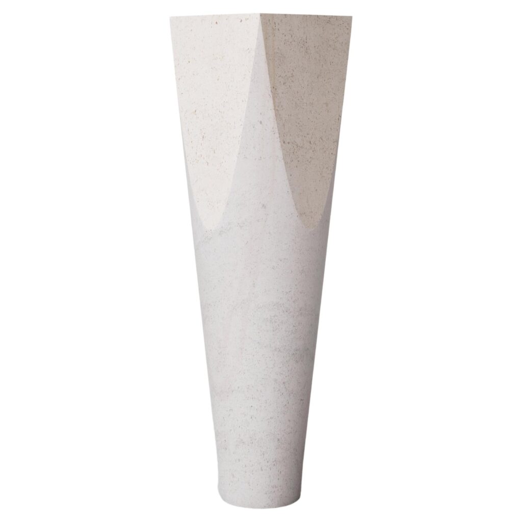 Three dimensional Flat Surface White Stone Column Pedestal by Frédéric Saulou 1