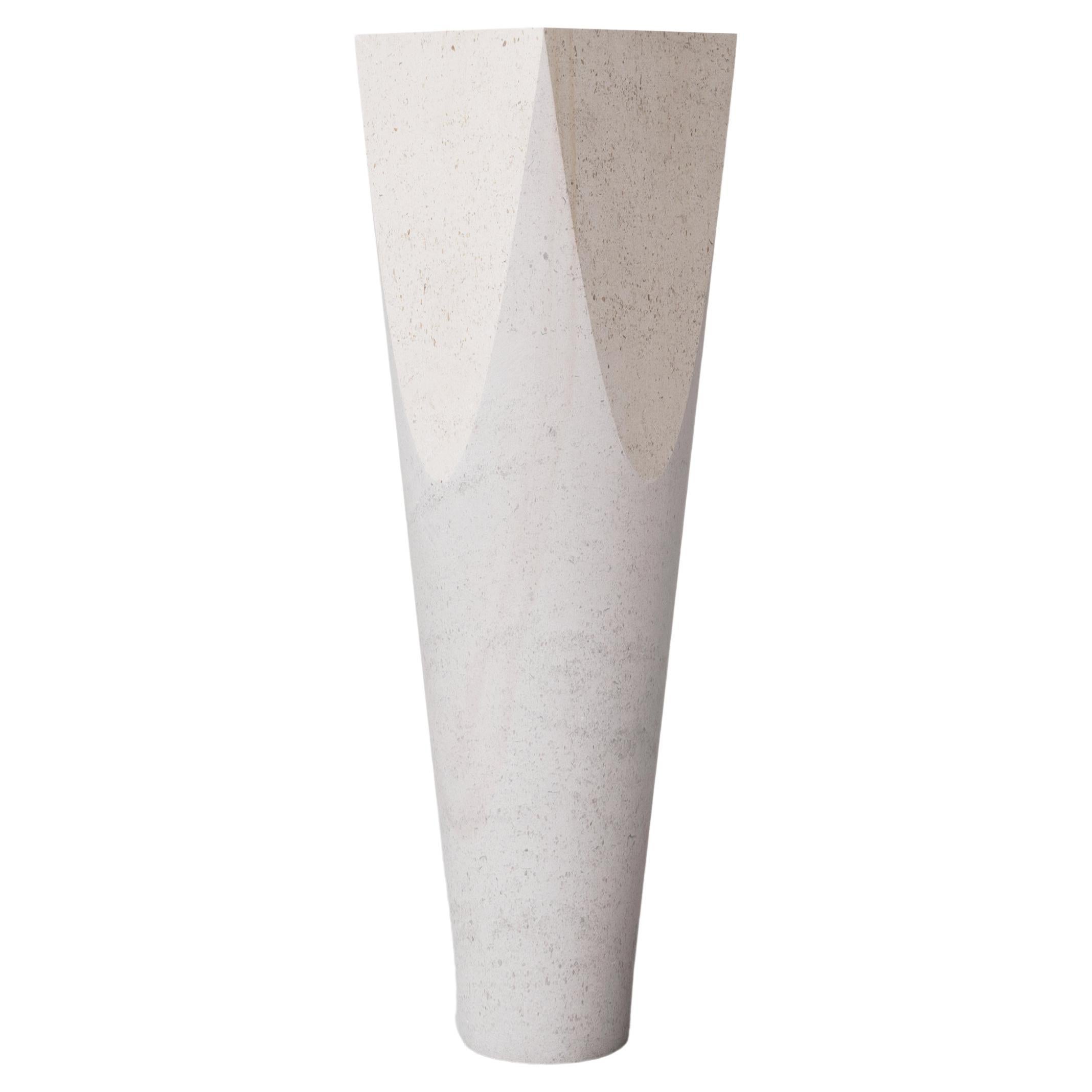 Three dimensional Flat Surface White Stone Column Pedestal by Frédéric Saulou 1