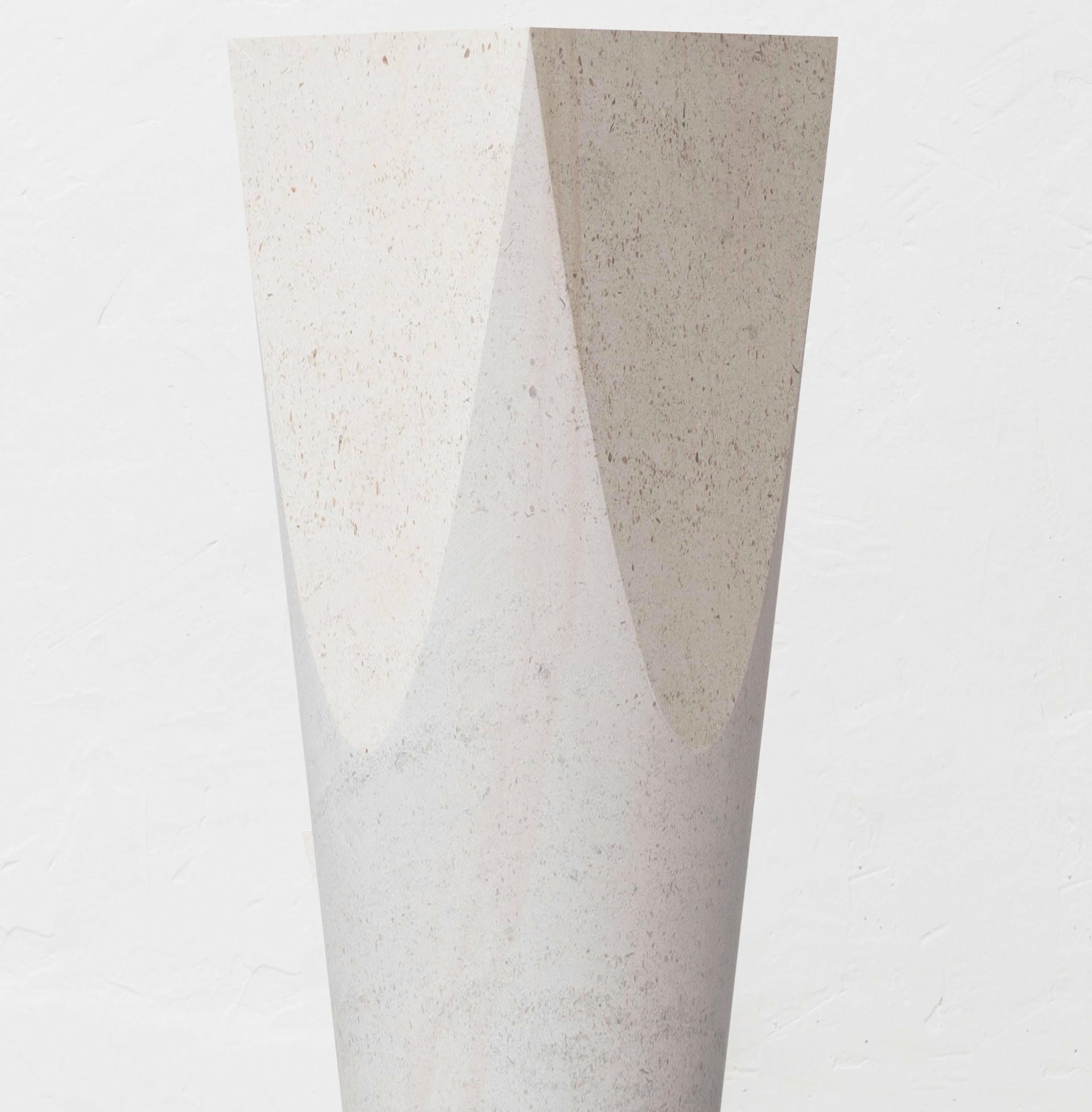 Three dimensional Flat Surface White Stone Column Pedestal by Frédéric Saulou 4