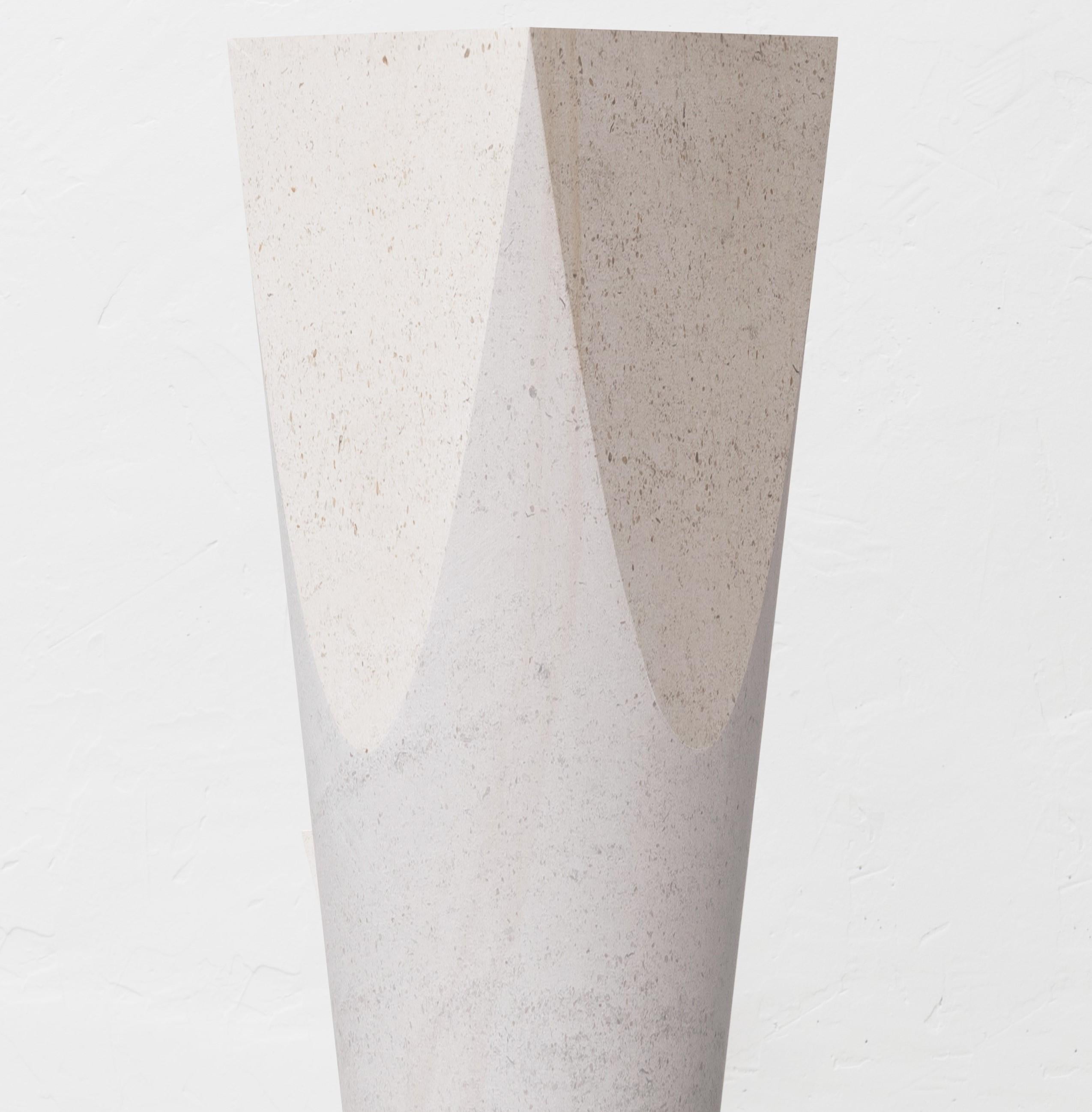 Three dimensional Flat Surface White Stone Column Pedestal by Frédéric Saulou 4