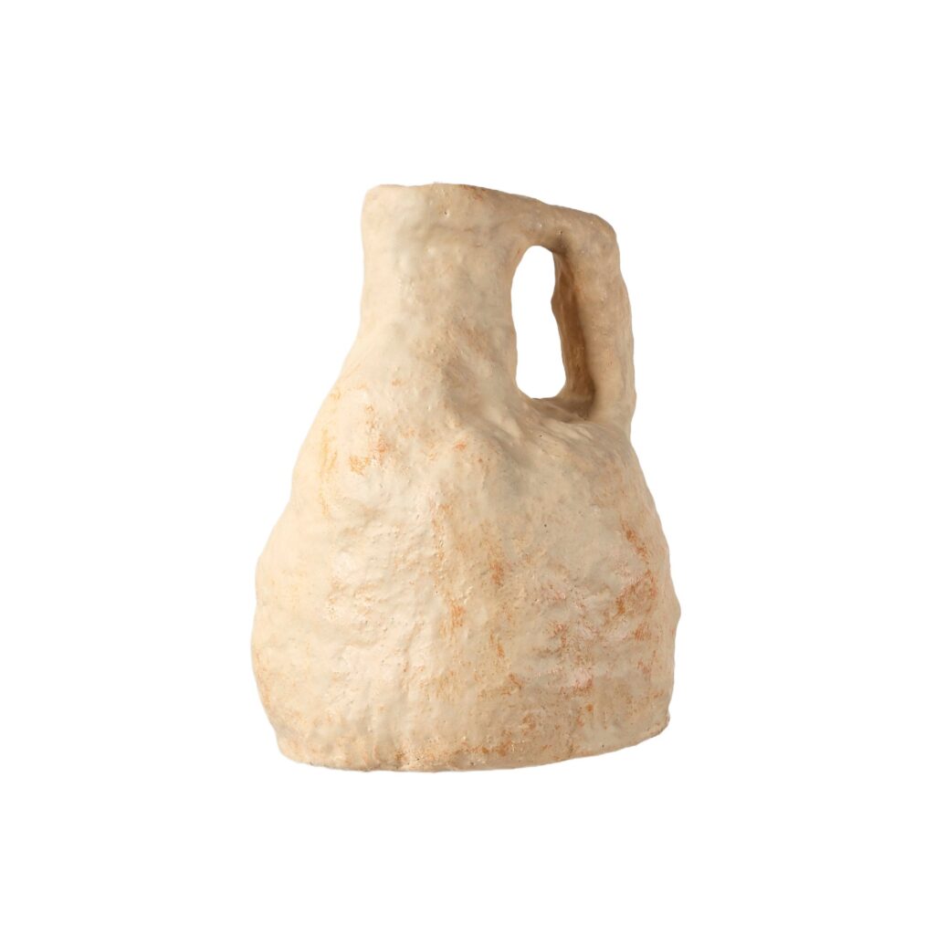 Hand sculpted Rough Form, Ivory Ceramic Big Ceiling Lamp by Willem Van Hooff 1