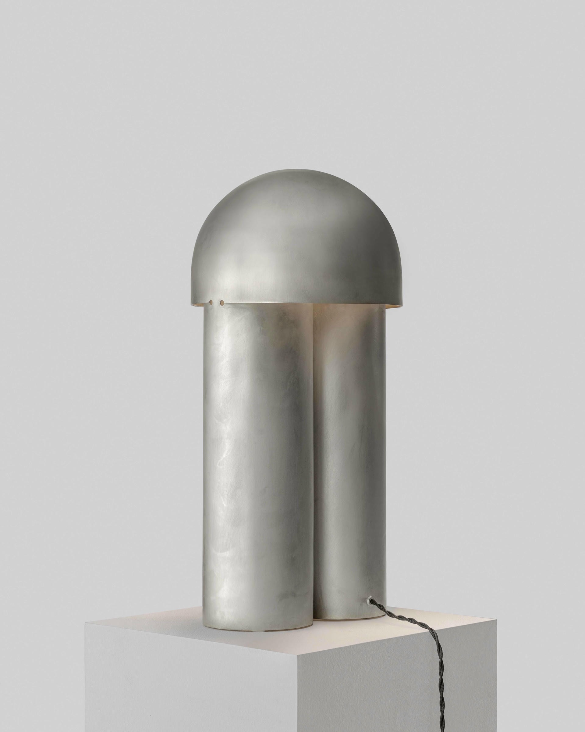 Monolith Silvered Brass Sculpted Table Lamp by Paul Matter 4