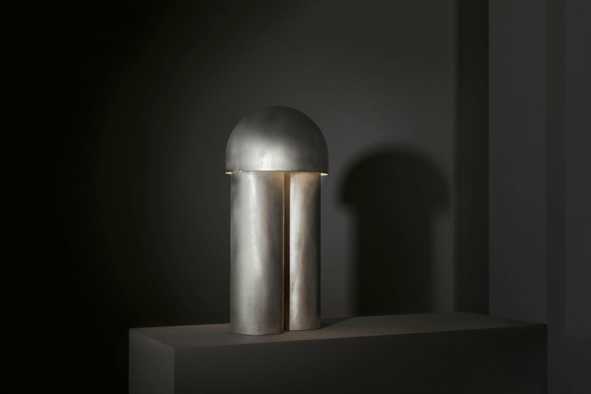 Monolith Silvered Brass Sculpted Table Lamp by Paul Matter 5