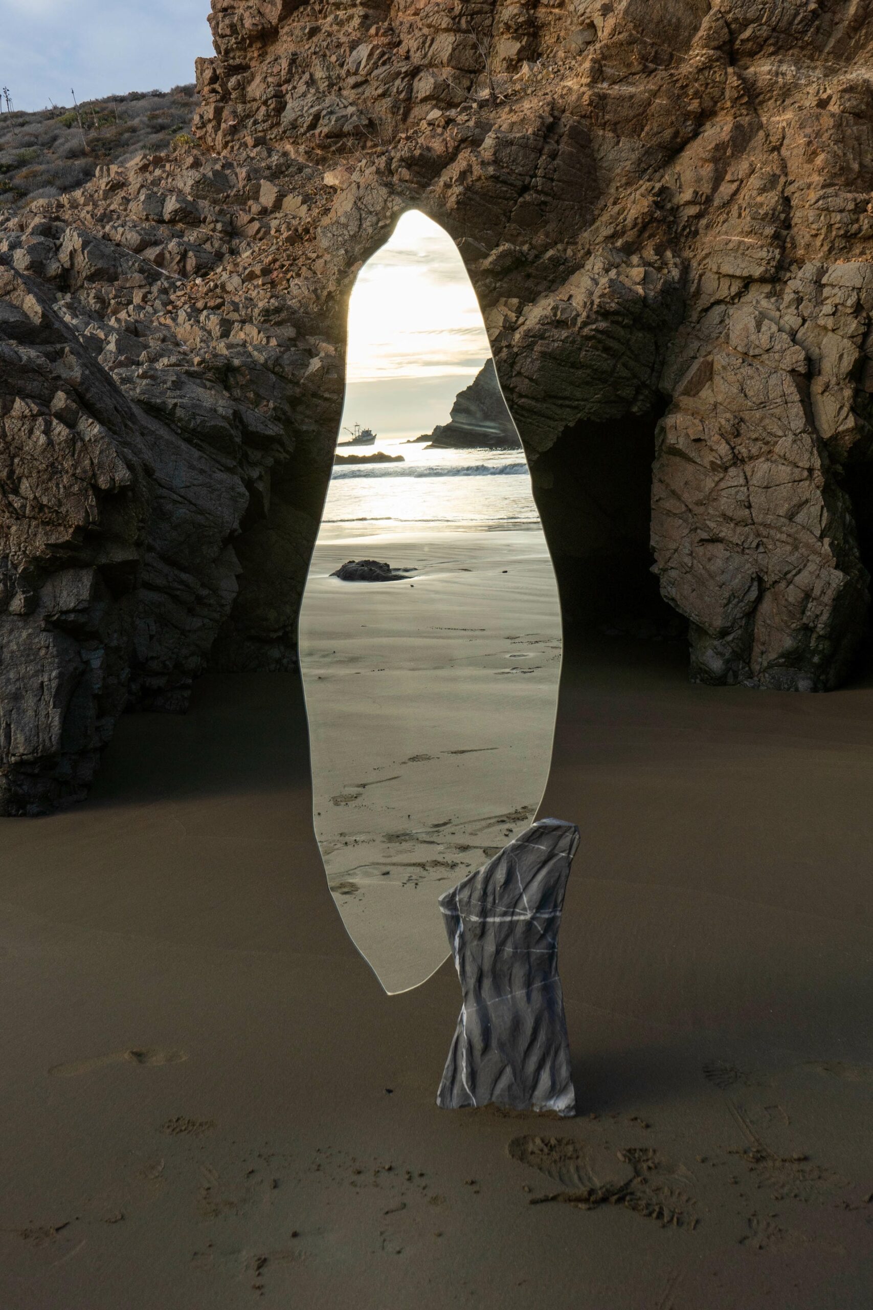 Organic Shape Mirror with Irregular Marble Base by Andres Monnier 2