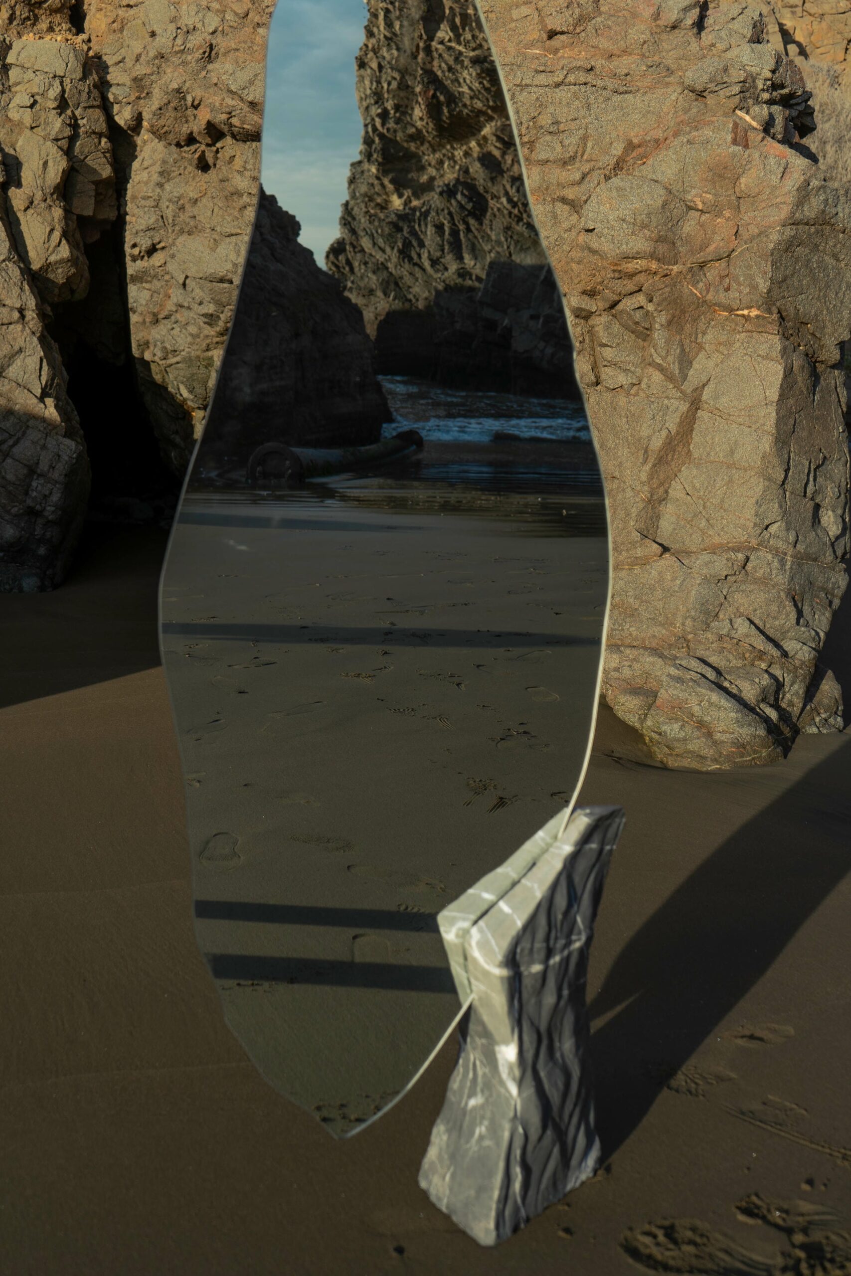 Organic Shape Mirror with Irregular Marble Base by Andres Monnier 3