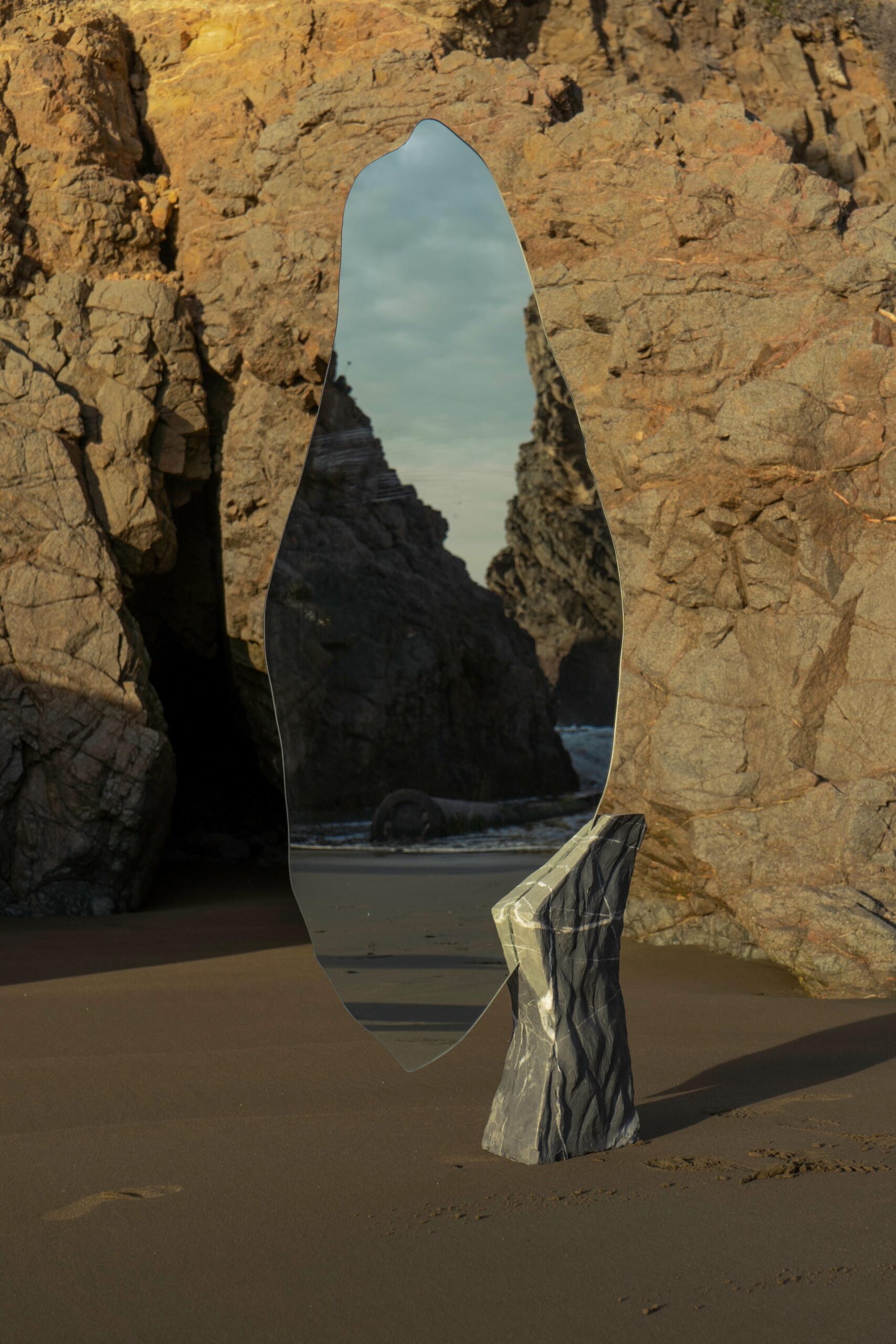 Organic Shape Mirror with Irregular Marble Base by Andres Monnier 4