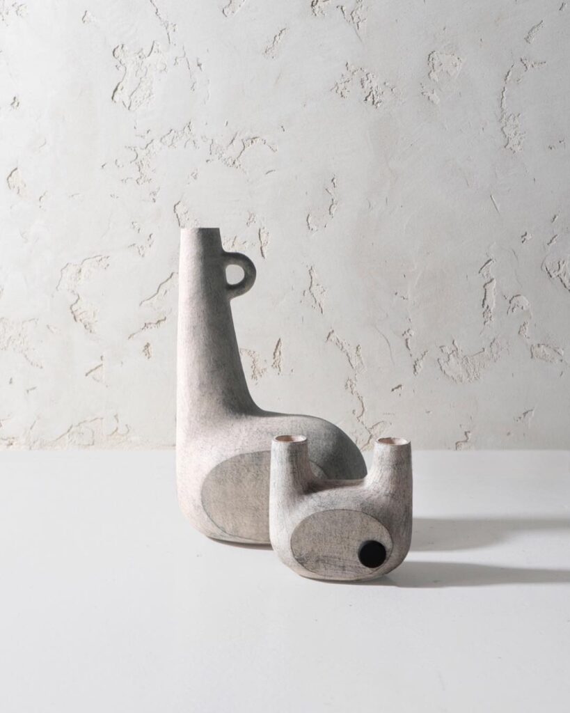 Sculpted Pair of Ceramic Vases by FAINA (1)