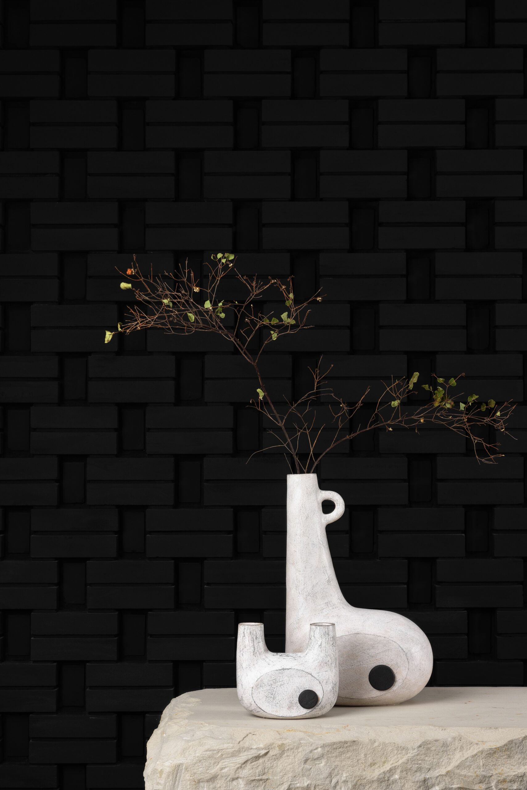 Sculpted Pair of Ceramic Vases by Faina 4
