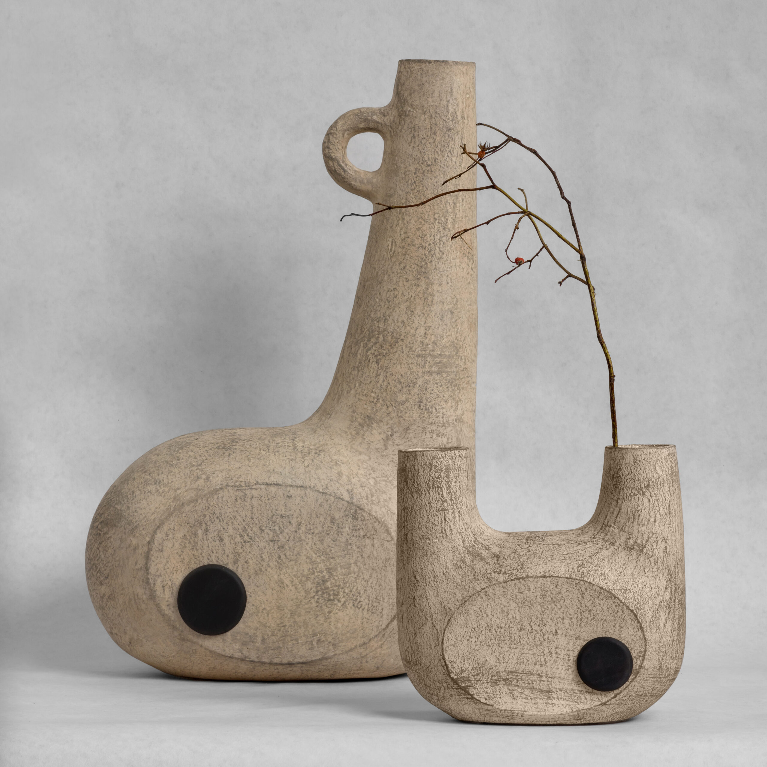 Sculpted Pair of Ceramic Vases by Faina 6