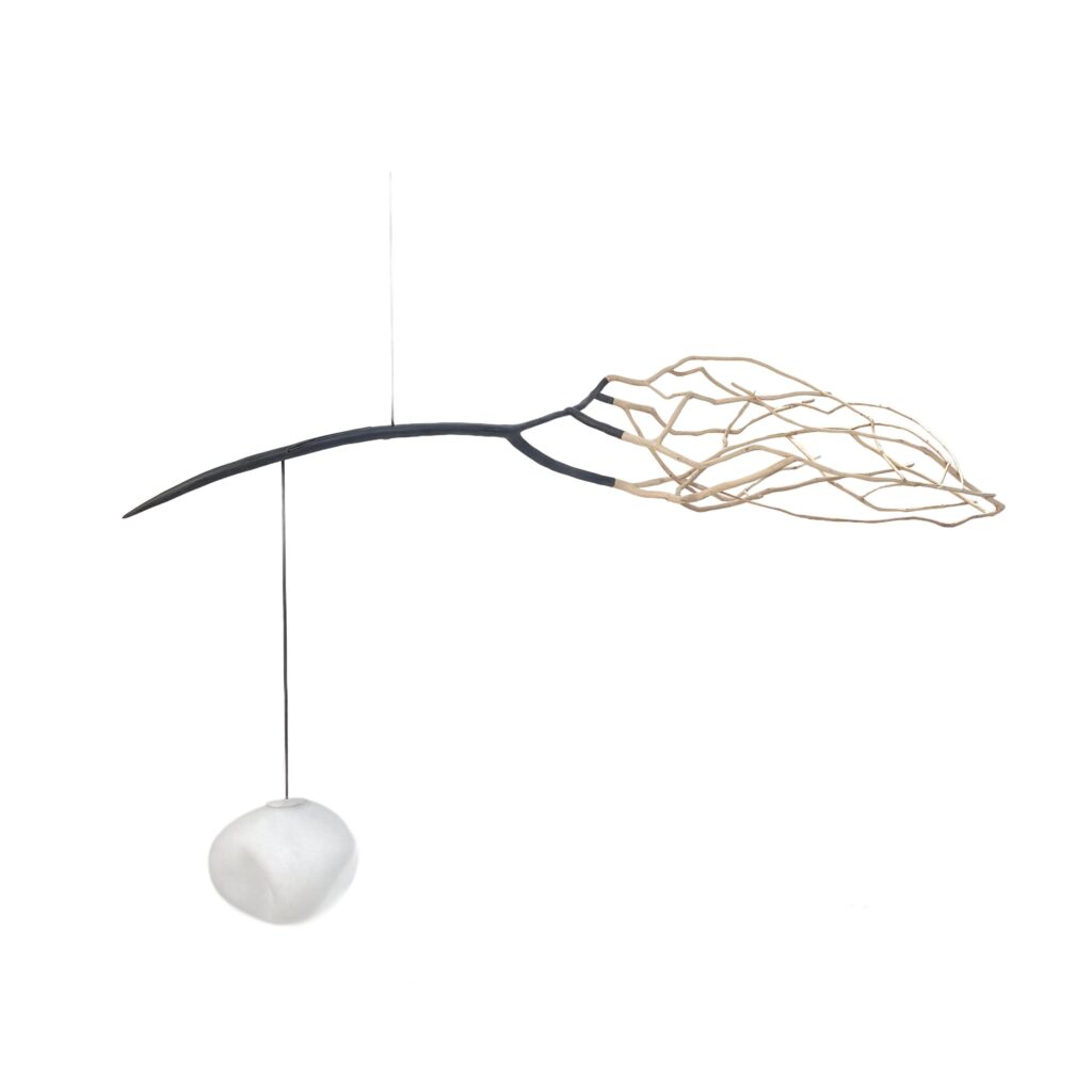 Sculptural Form Winged Branch Blackened Wood Pendant Light by Jérôme Pereira 1