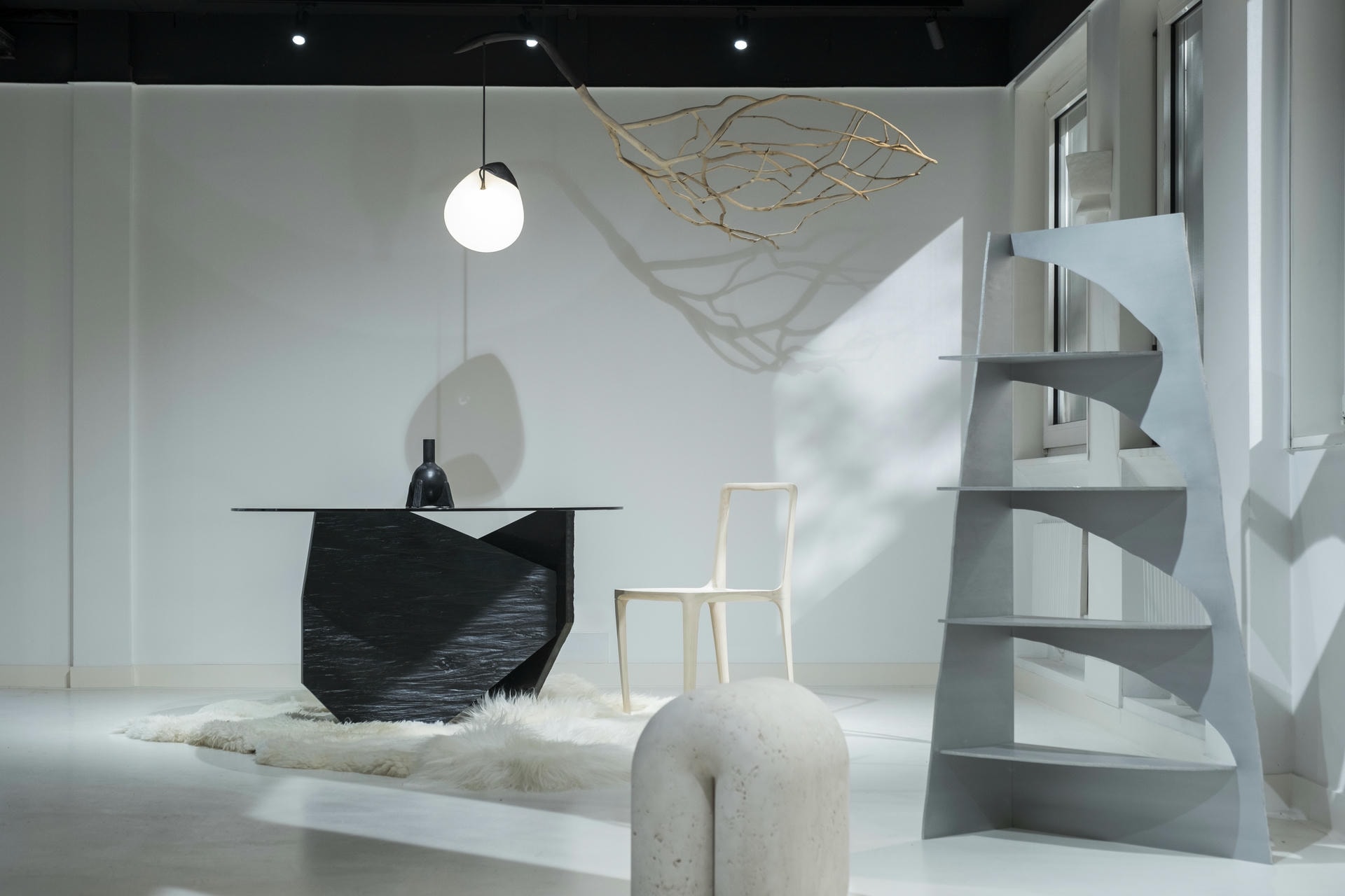 Sculptural Form Winged Branch Blackened Wood Pendant Light by Jérôme Pereira 10