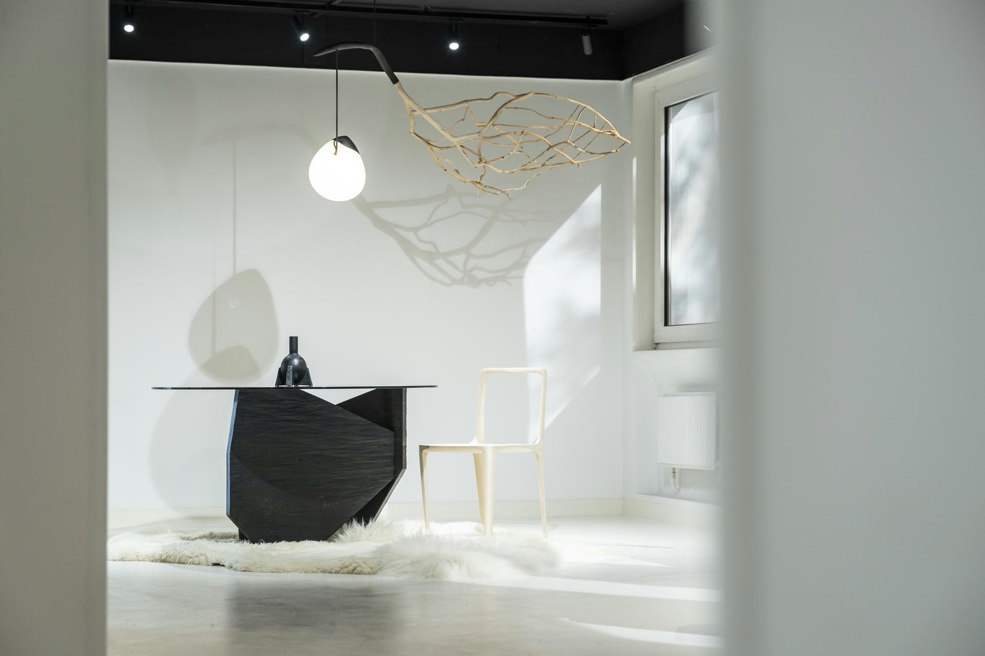 Sculptural Form Winged Branch Blackened Wood Pendant Light by Jérôme Pereira 13
