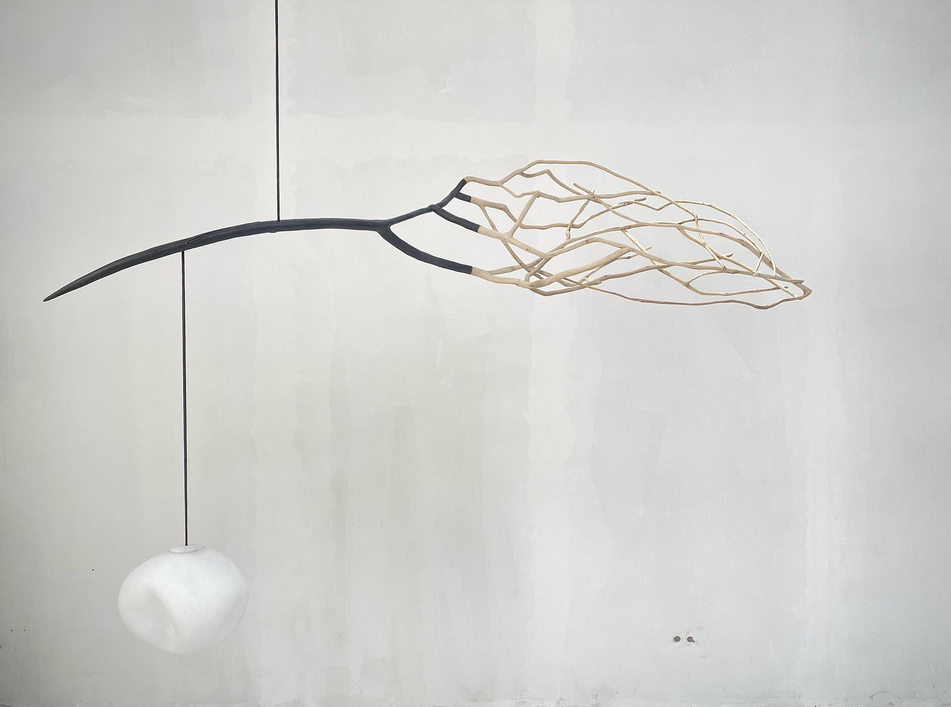 Sculptural Form Winged Branch Blackened Wood Pendant Light by Jérôme Pereira 2