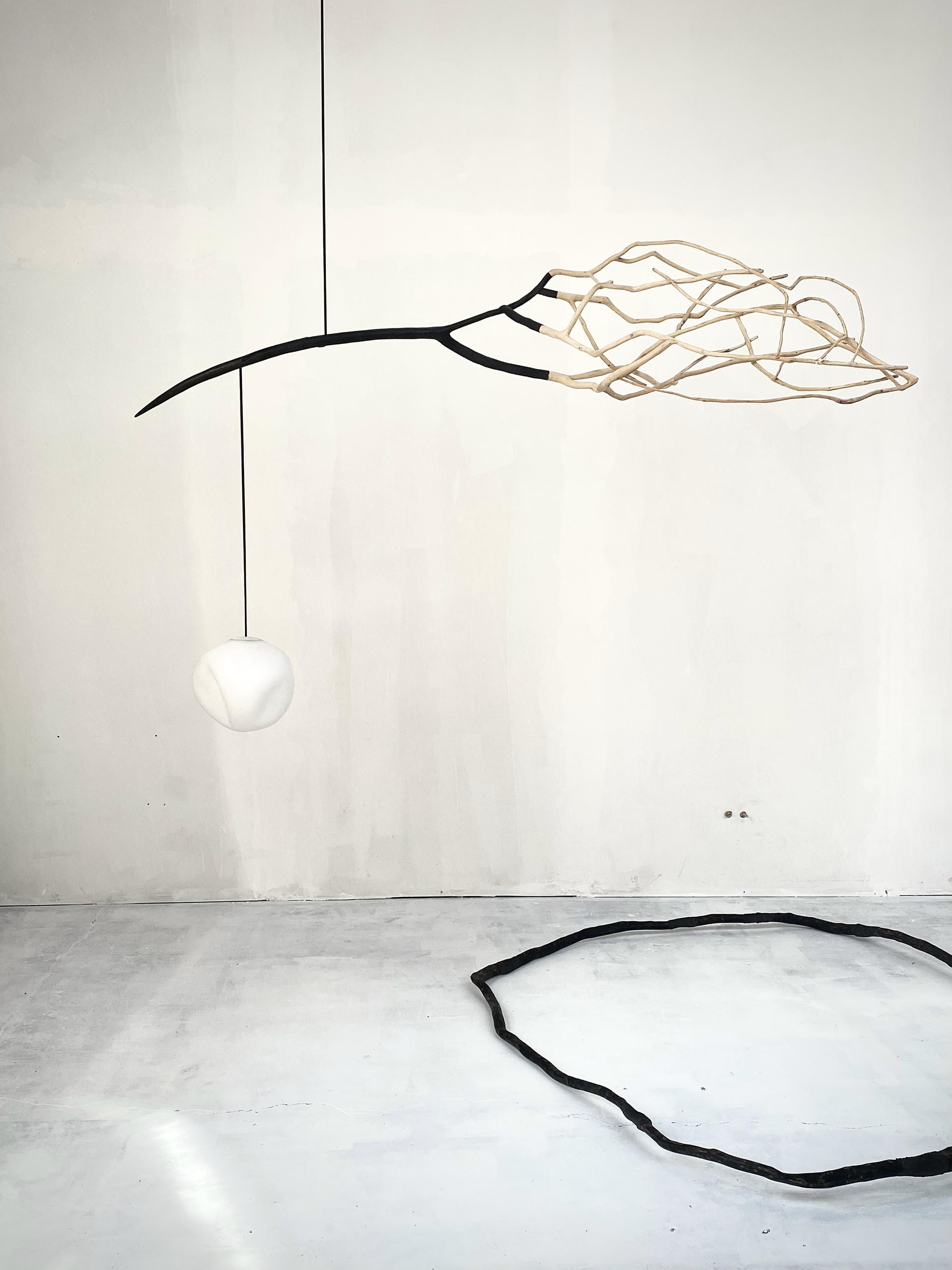 Sculptural Form Winged Branch Blackened Wood Pendant Light by Jérôme Pereira 3