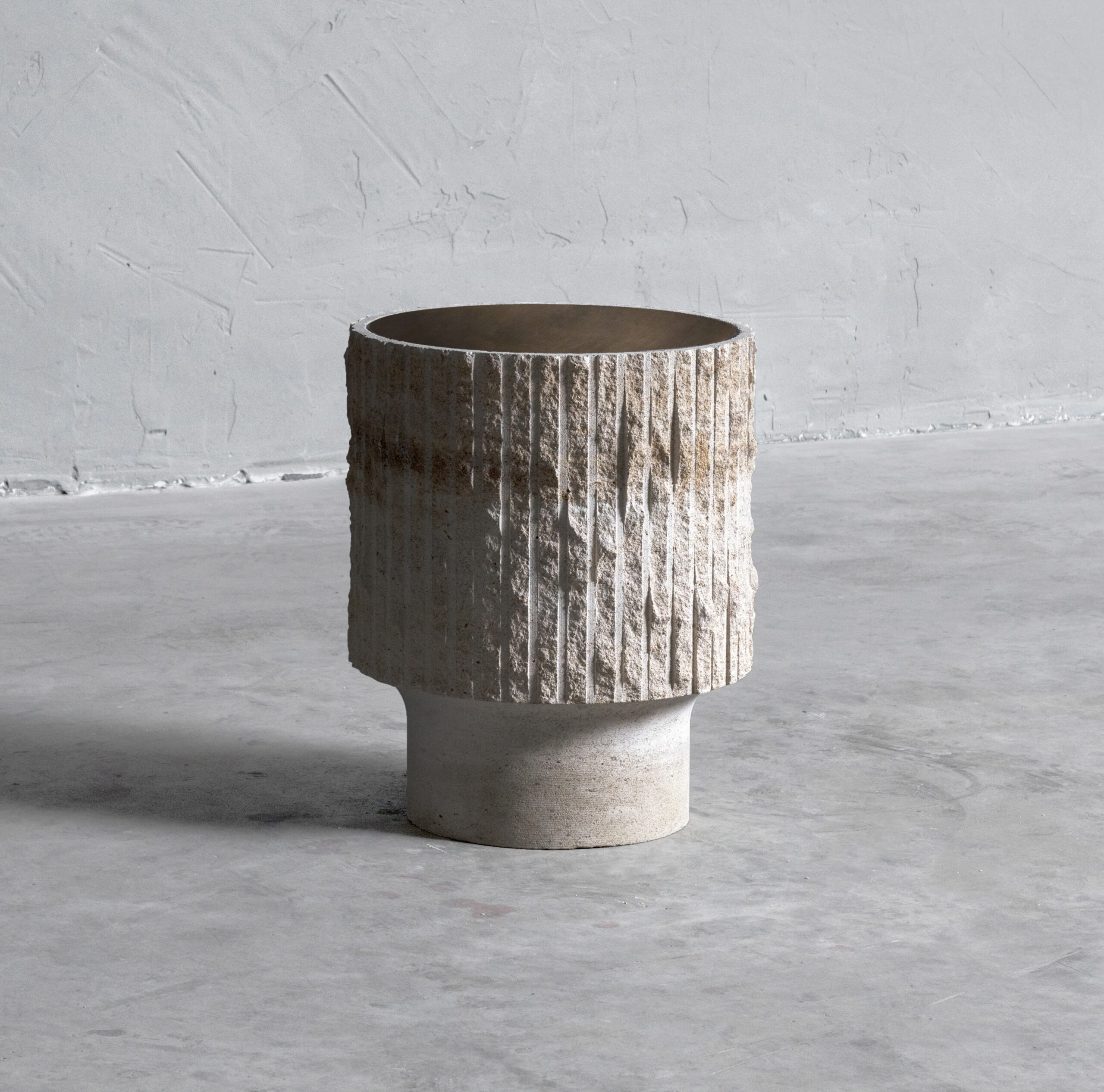 White Limestone and Patinated Brass Sculpted Coffee Table 35 by Frederic Saulou 2