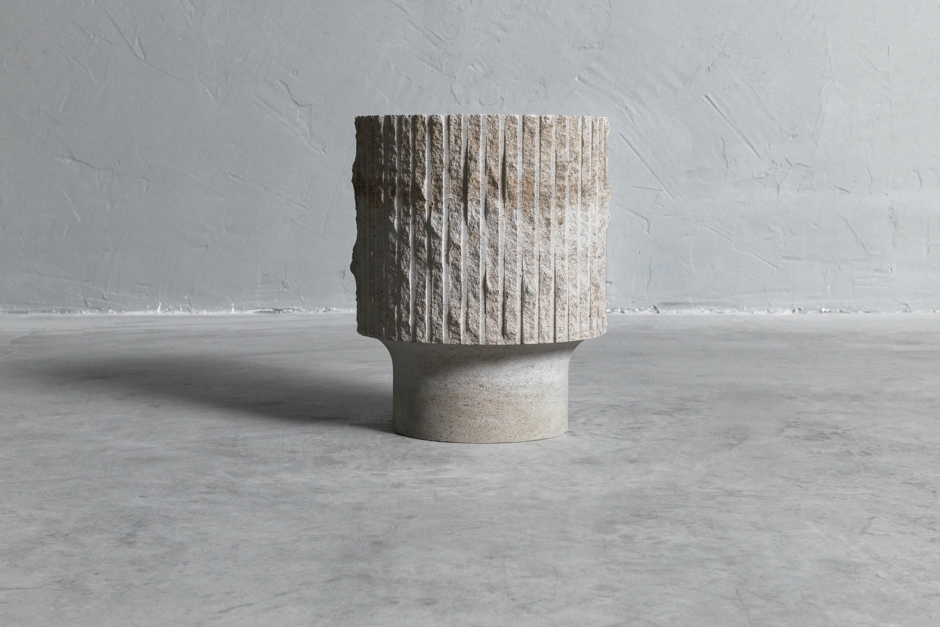 White Limestone and Patinated Brass Sculpted Coffee Table 35 by Frederic Saulou 3