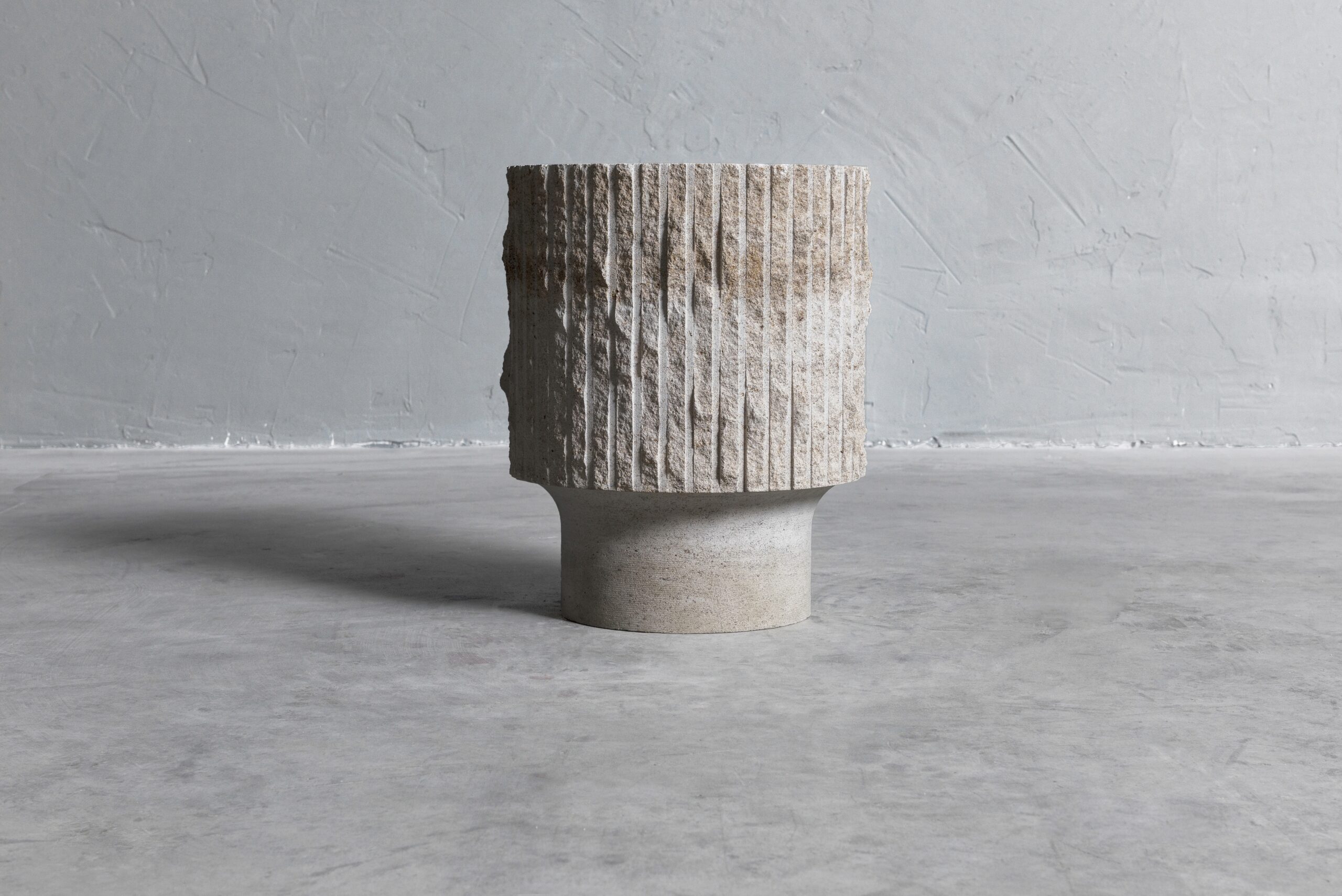 White Limestone and Patinated Brass Sculpted Coffee Table 35 by Frederic Saulou 3
