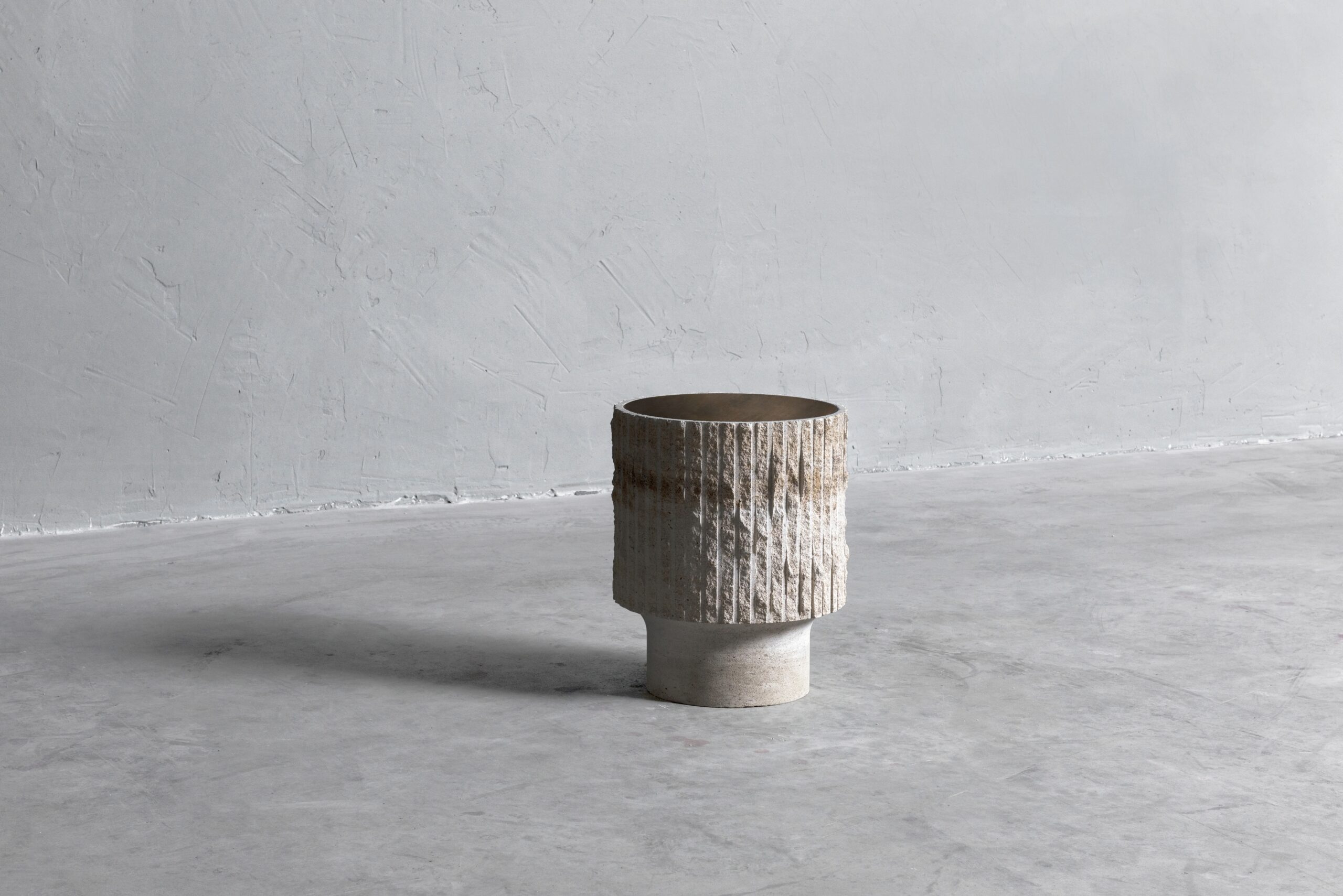 White Limestone and Patinated Brass Sculpted Coffee Table 35 by Frederic Saulou 6