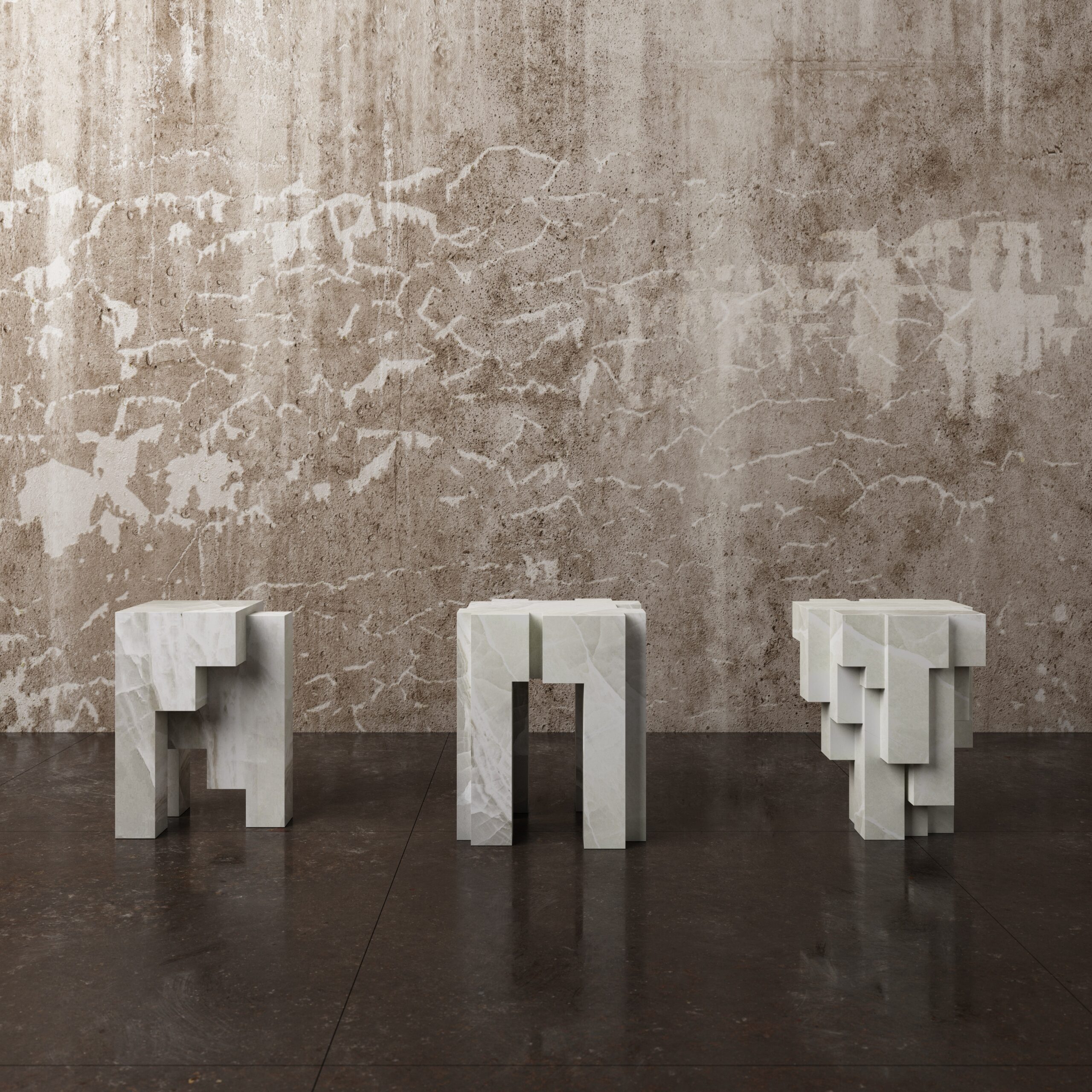 Contemporary Geometric White Onyx No.3 Sculpted Stool by Pietro Franceschini 3