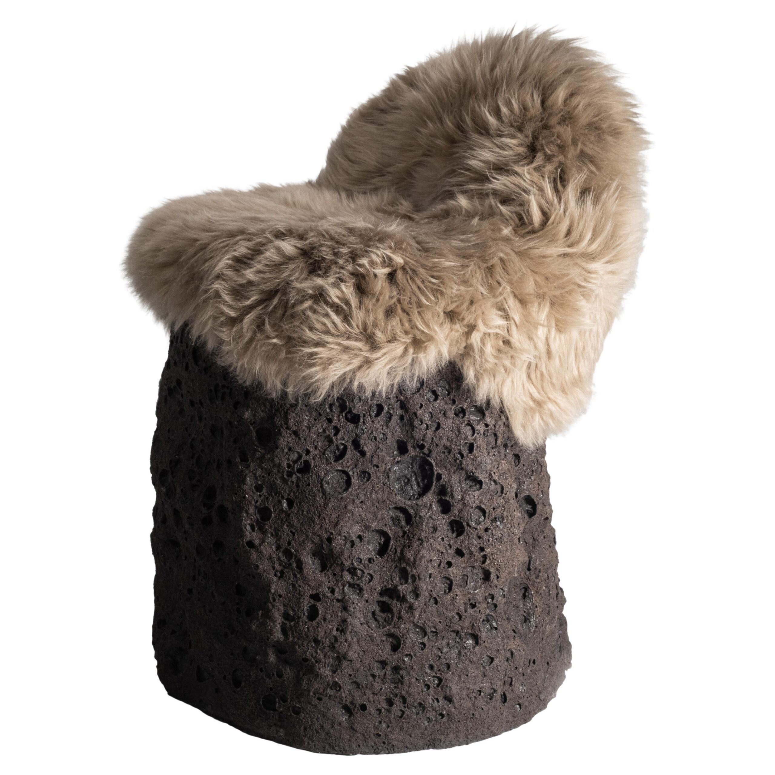Dark Grey Ceramic Sculpture With Organic Sheep Wool Cushion by Niclas Wolf 1