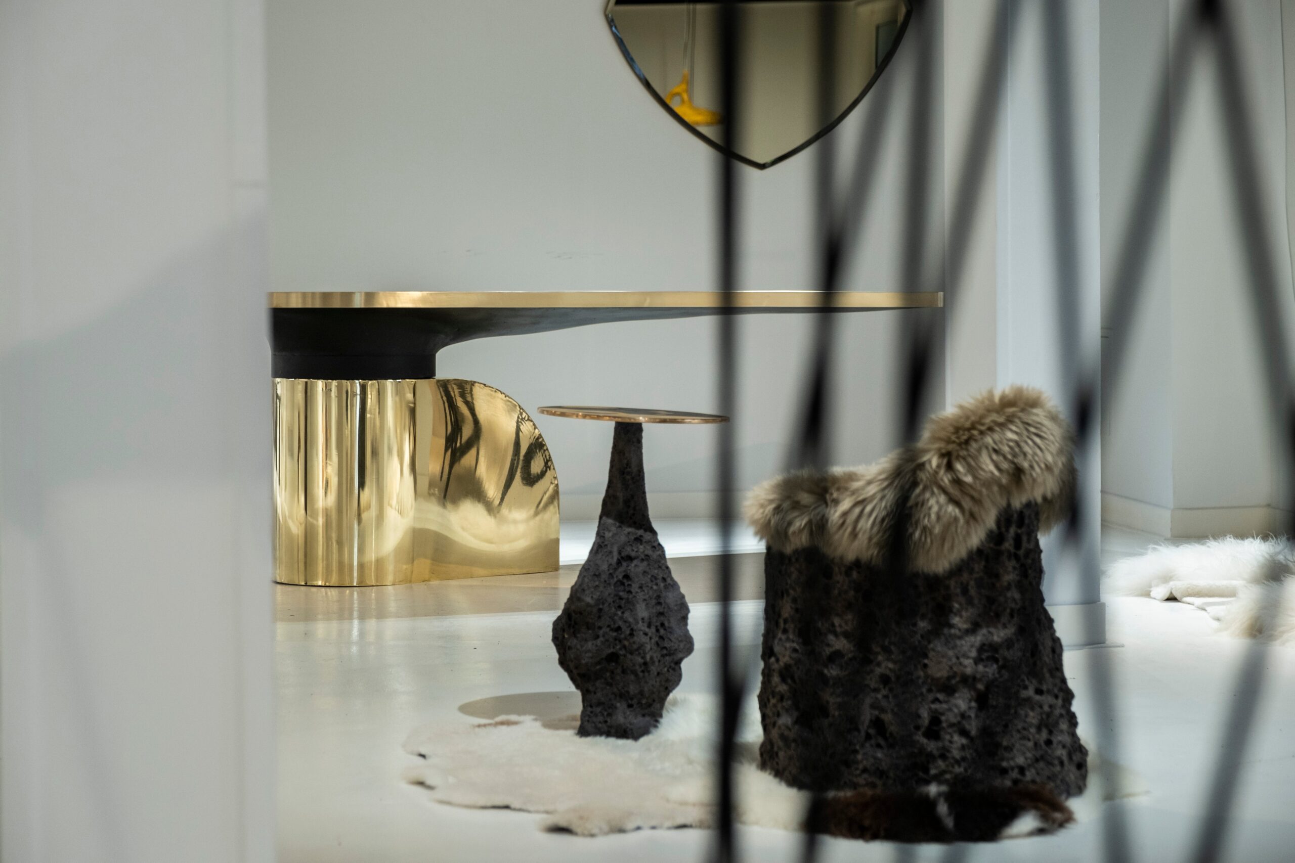 Dark Grey Ceramic Sculpture With Organic Sheep Wool Cushion by Niclas Wolf 4