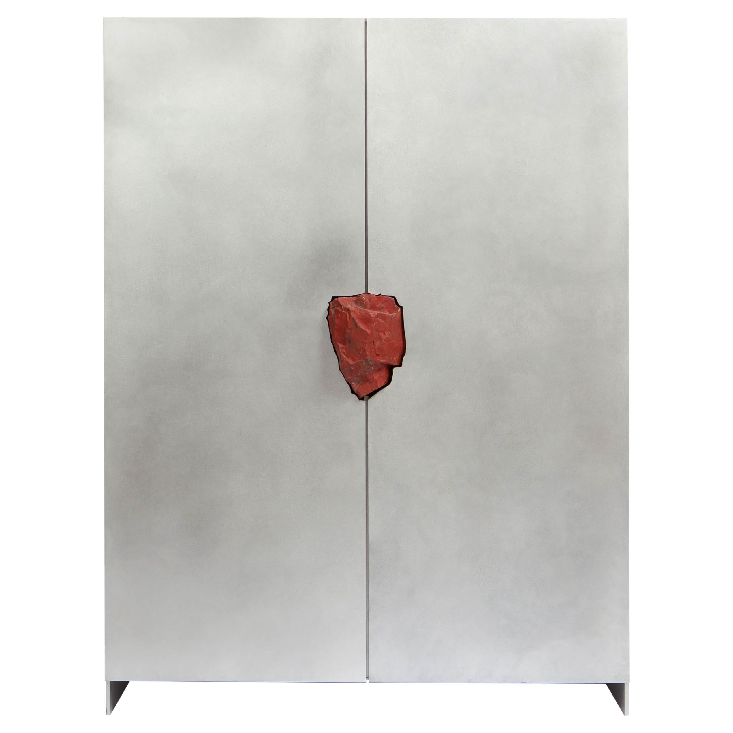 Hand Sculpted Cabinet with Original Jasper Stone by Pierre De Valck 1