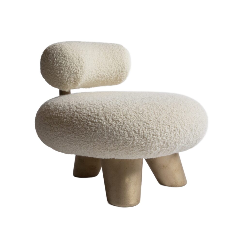 Round Soft Beige Lamp Chair with Gold Colored Legs by Pietro Franceschini 1