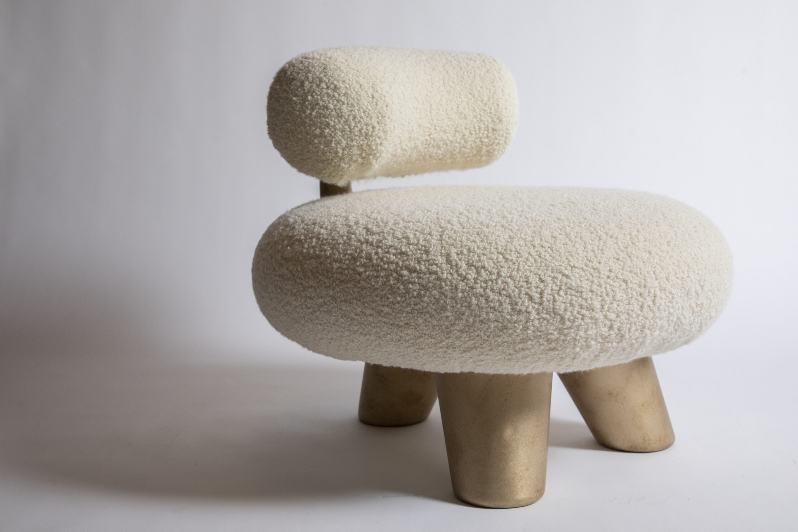 Round Soft Beige Lamp Chair with Gold Colored Legs by Pietro Franceschini 2
