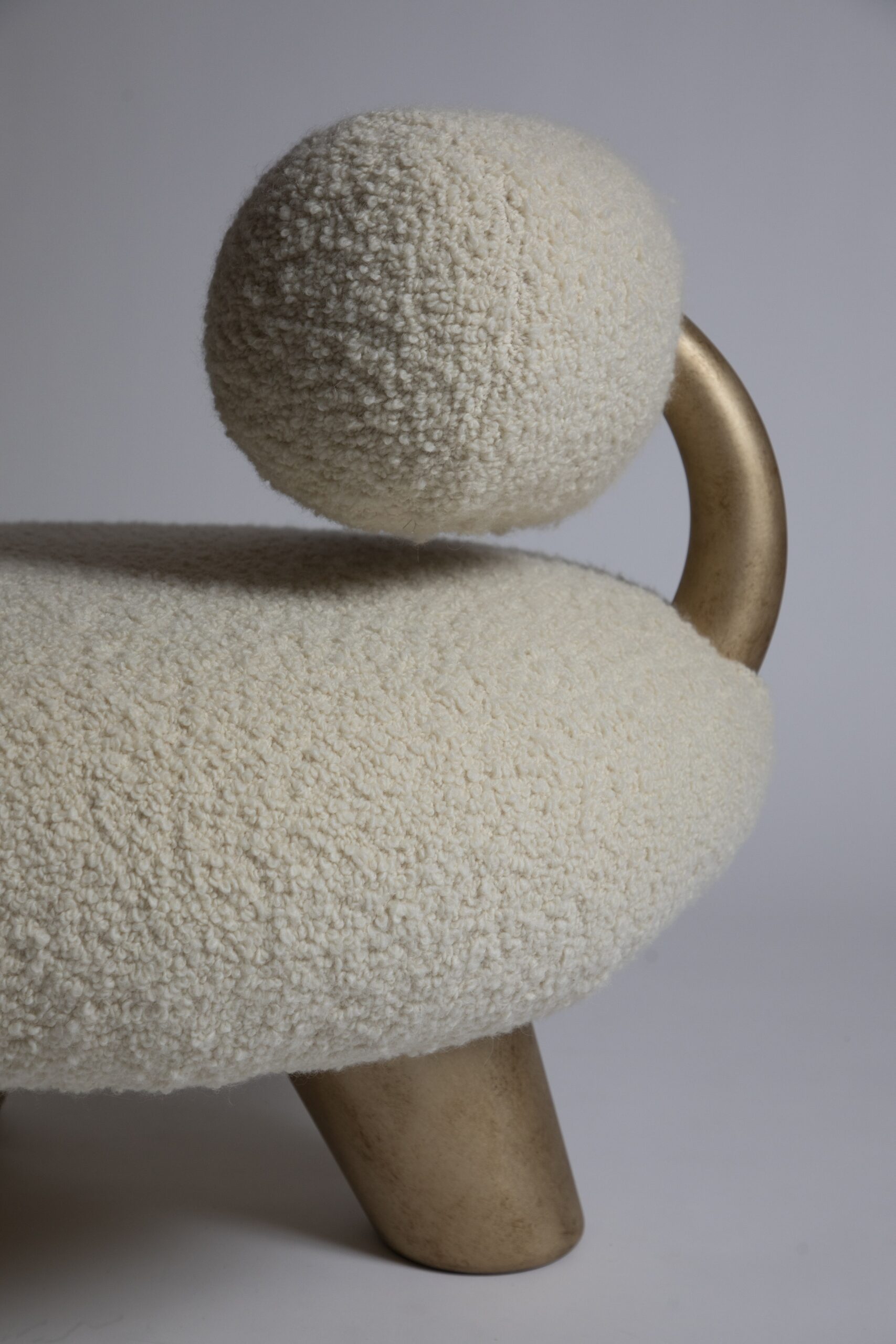 Round Soft Beige Lamp Chair with Gold Colored Legs by Pietro Franceschini 3