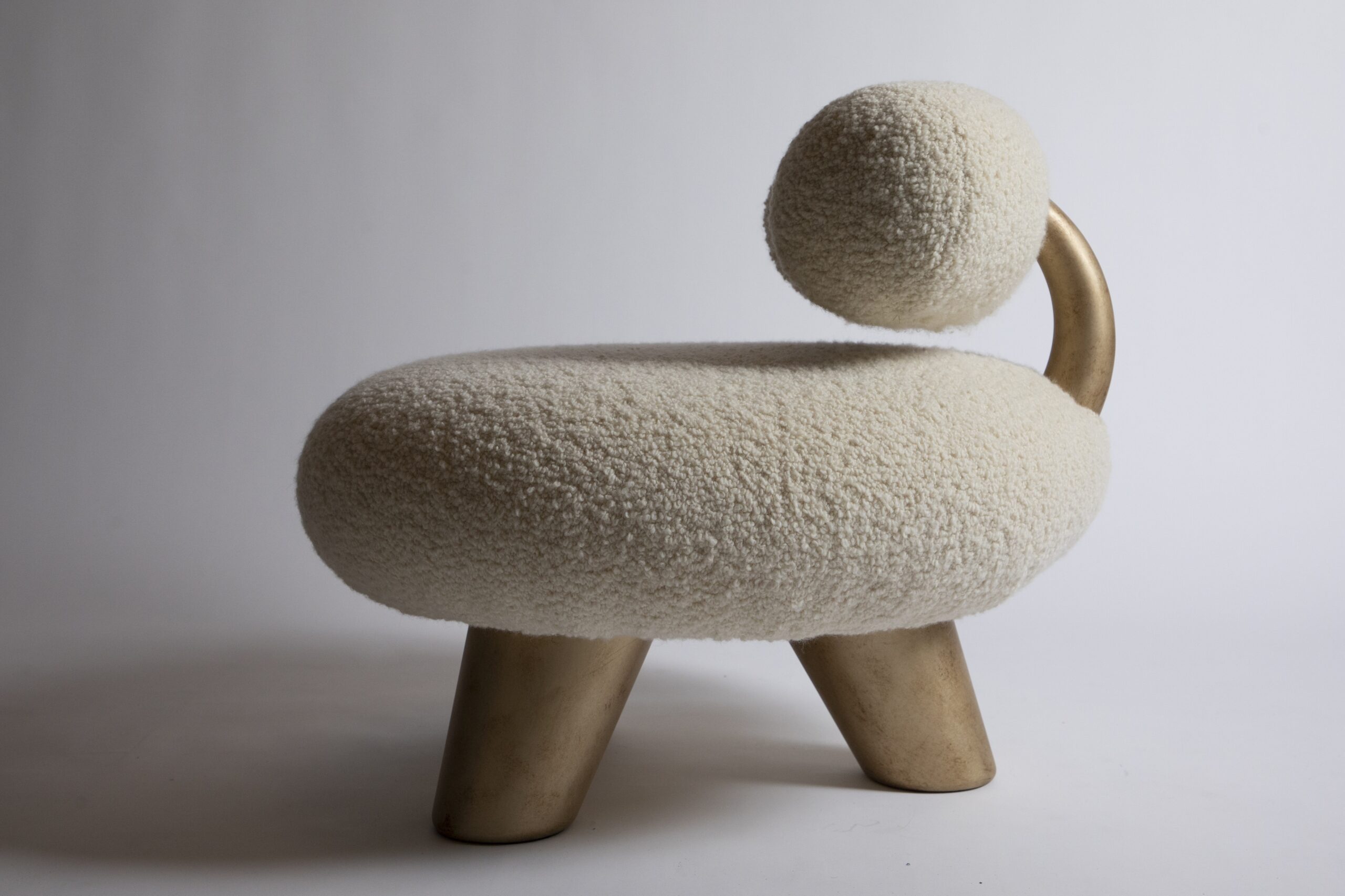 Round Soft Beige Lamp Chair with Gold Colored Legs by Pietro Franceschini 5