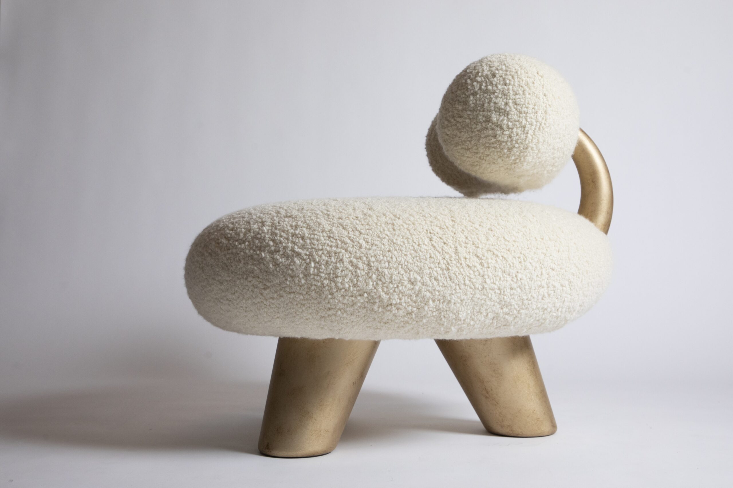 Round Soft Beige Lamp Chair with Gold Colored Legs by Pietro Franceschini 6