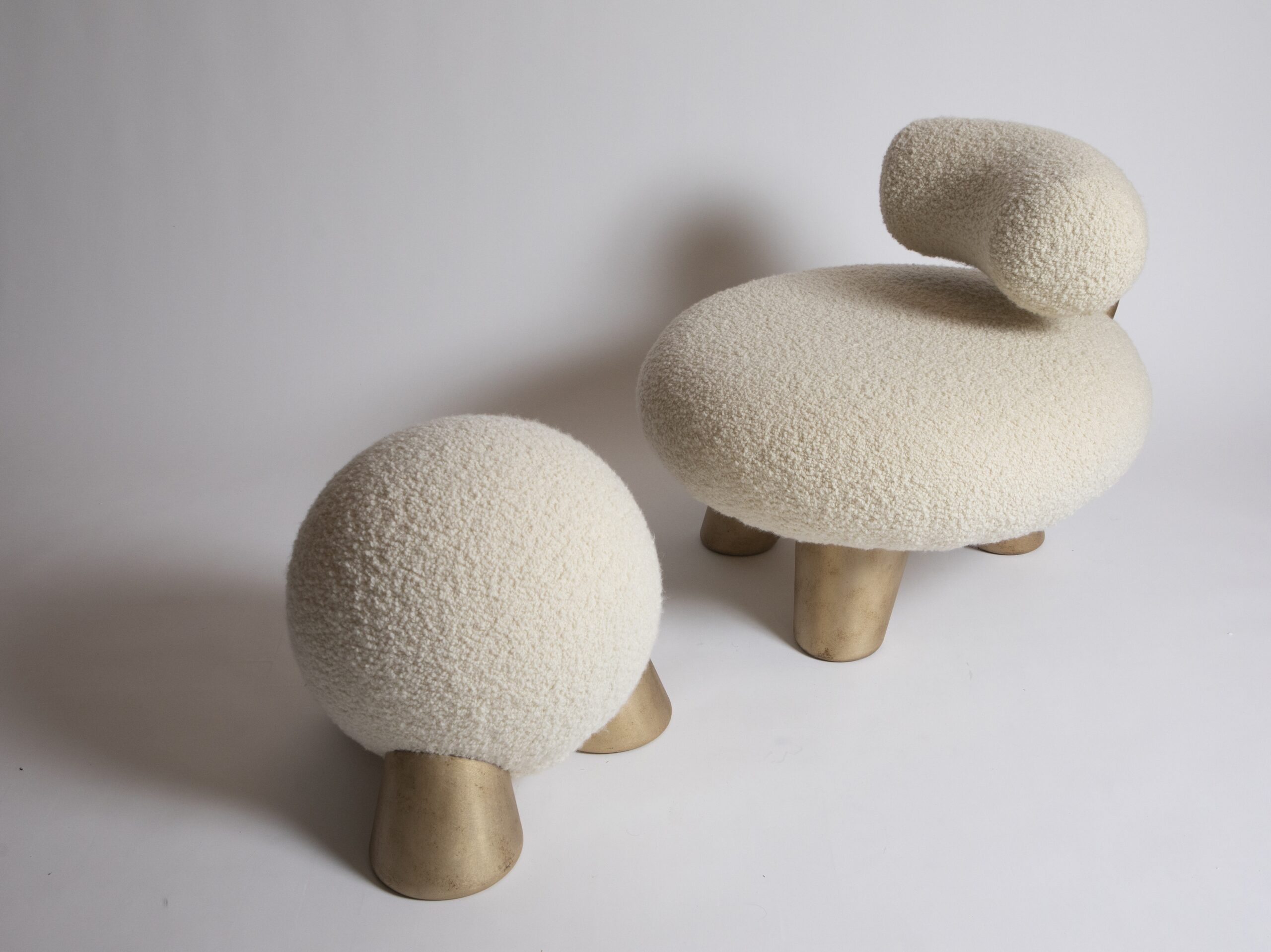 Round Soft Beige Lamp Chair with Gold Colored Legs by Pietro Franceschini 7