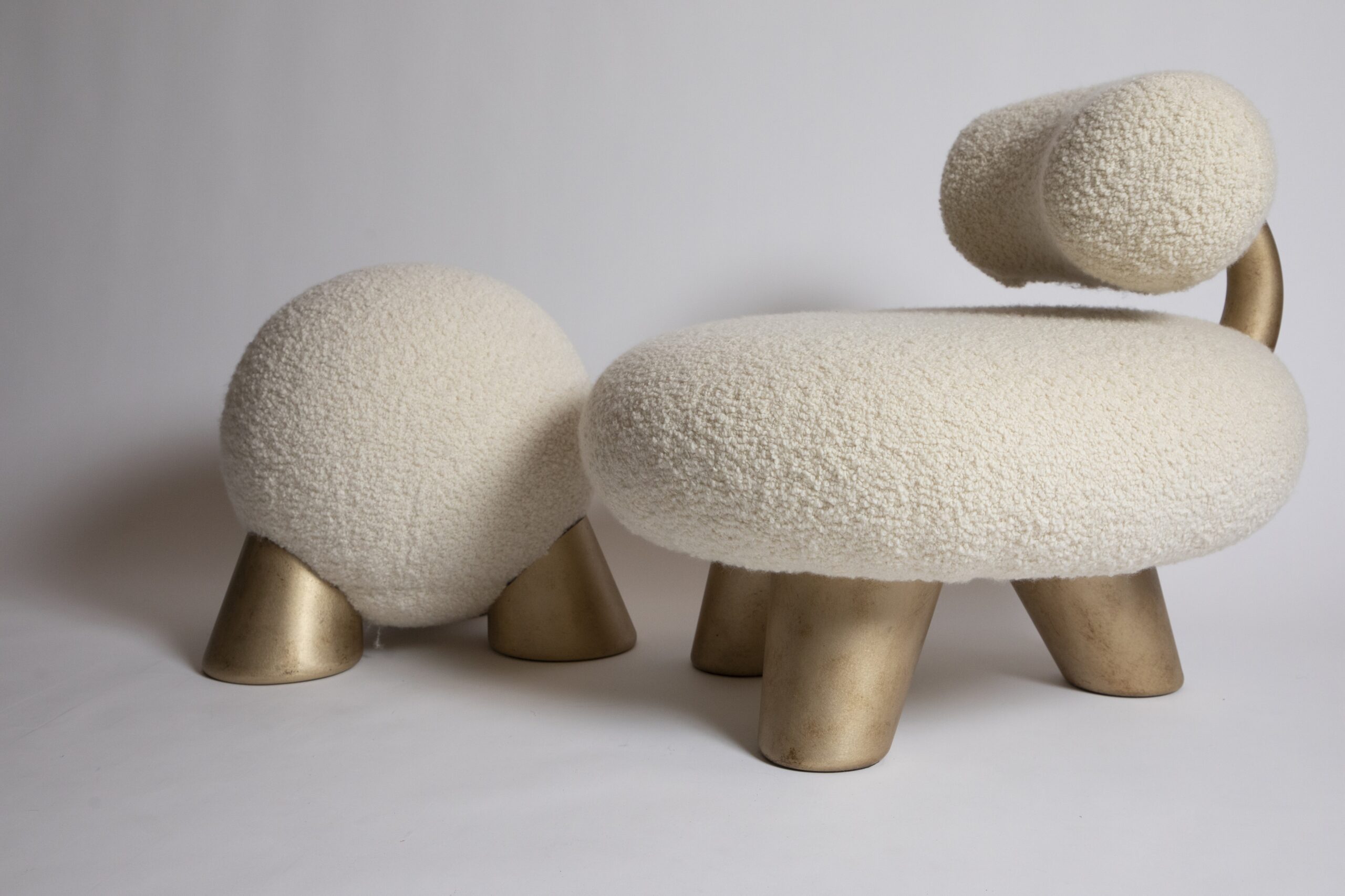 Round Soft Beige Lamp Chair with Gold Colored Legs by Pietro Franceschini 8