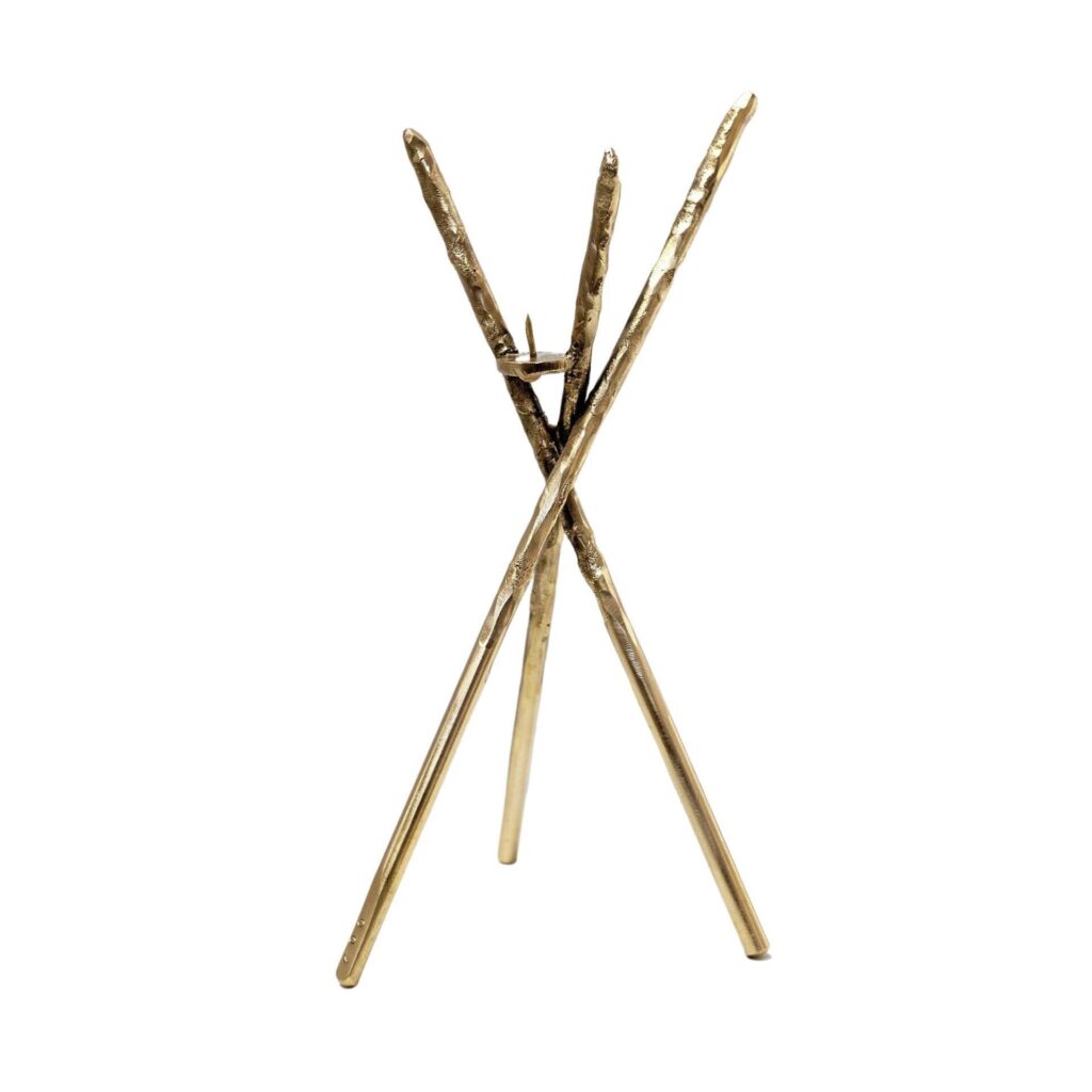 Sculptural Contemporary Tripod Satin Brass Candleholder by Morghen Studio 1