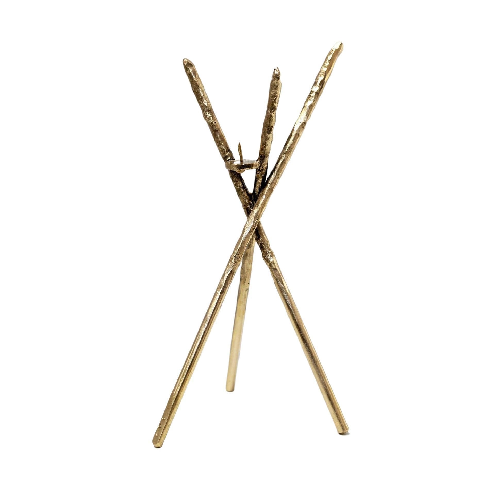 Sculptural Contemporary Tripod Satin Brass Candleholder by Morghen Studio 1